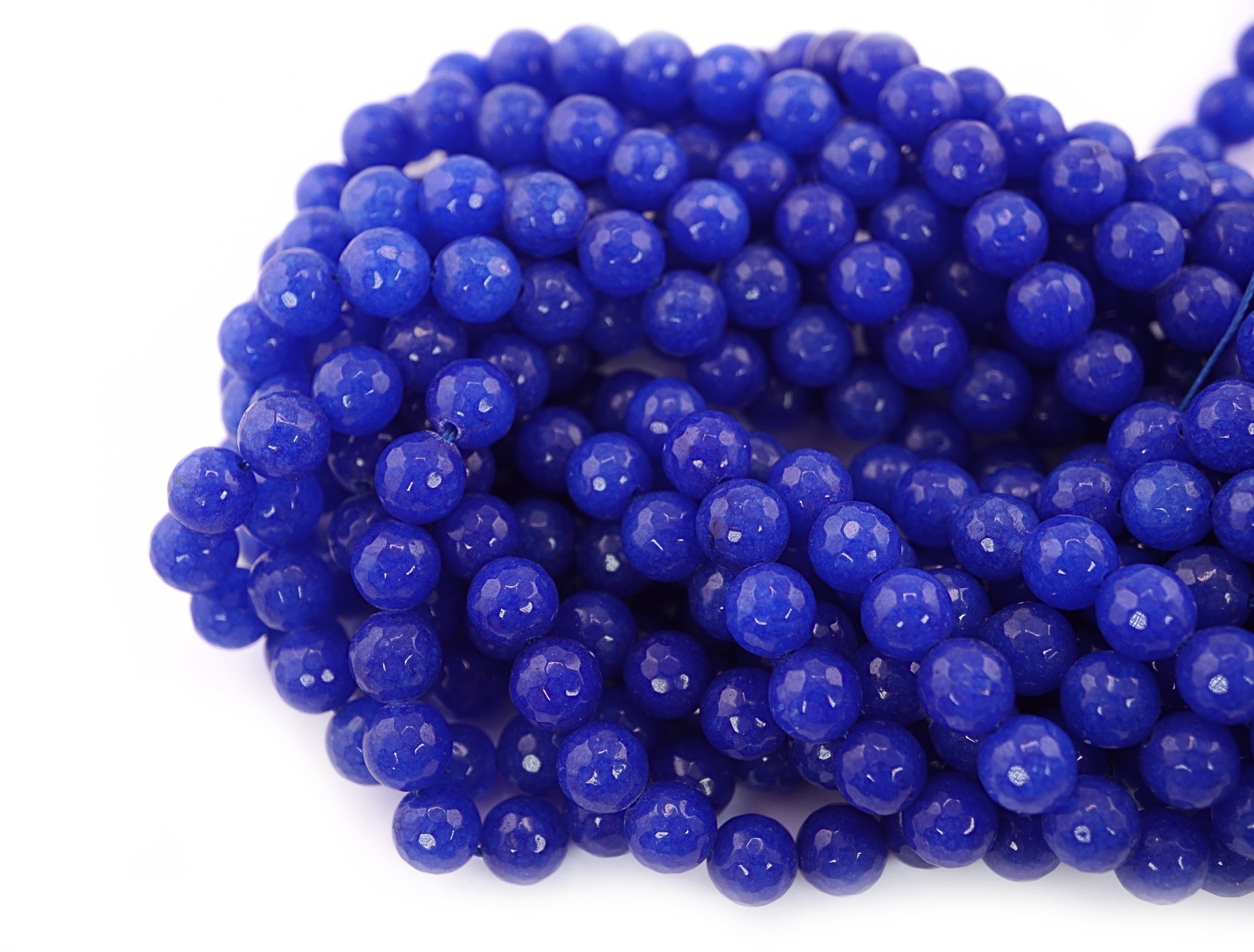 Blue Jade Faceted Round Shape Gemstone Strand Beads