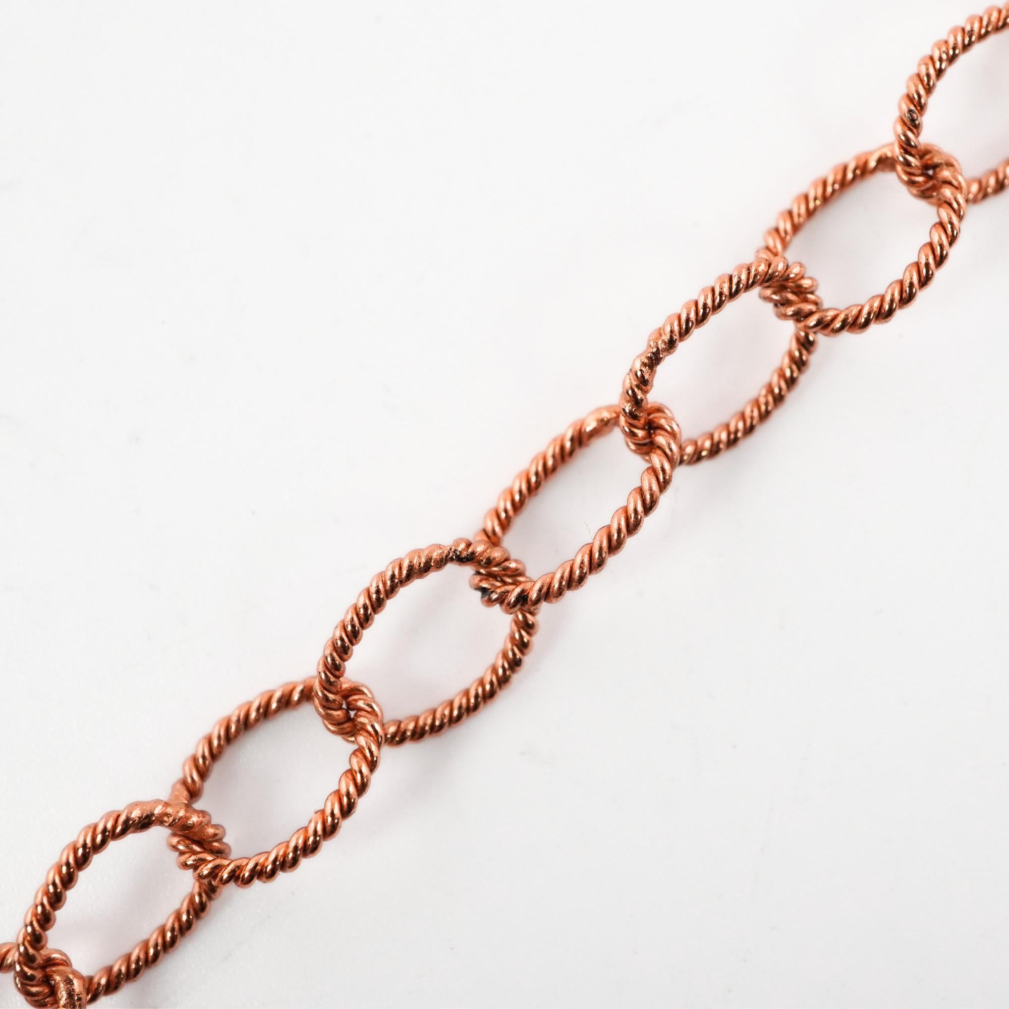 Copper Link Chain Oval Shape Necklace Antique Solid Copper Toggle Clasps Twisted Chain