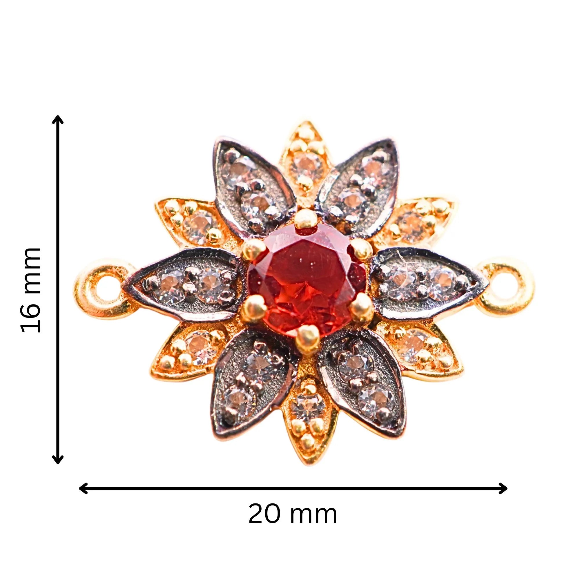 CZ Micro Pave Garnet Flower Gemstone Sterling Silver Gold Plated Charm Connector