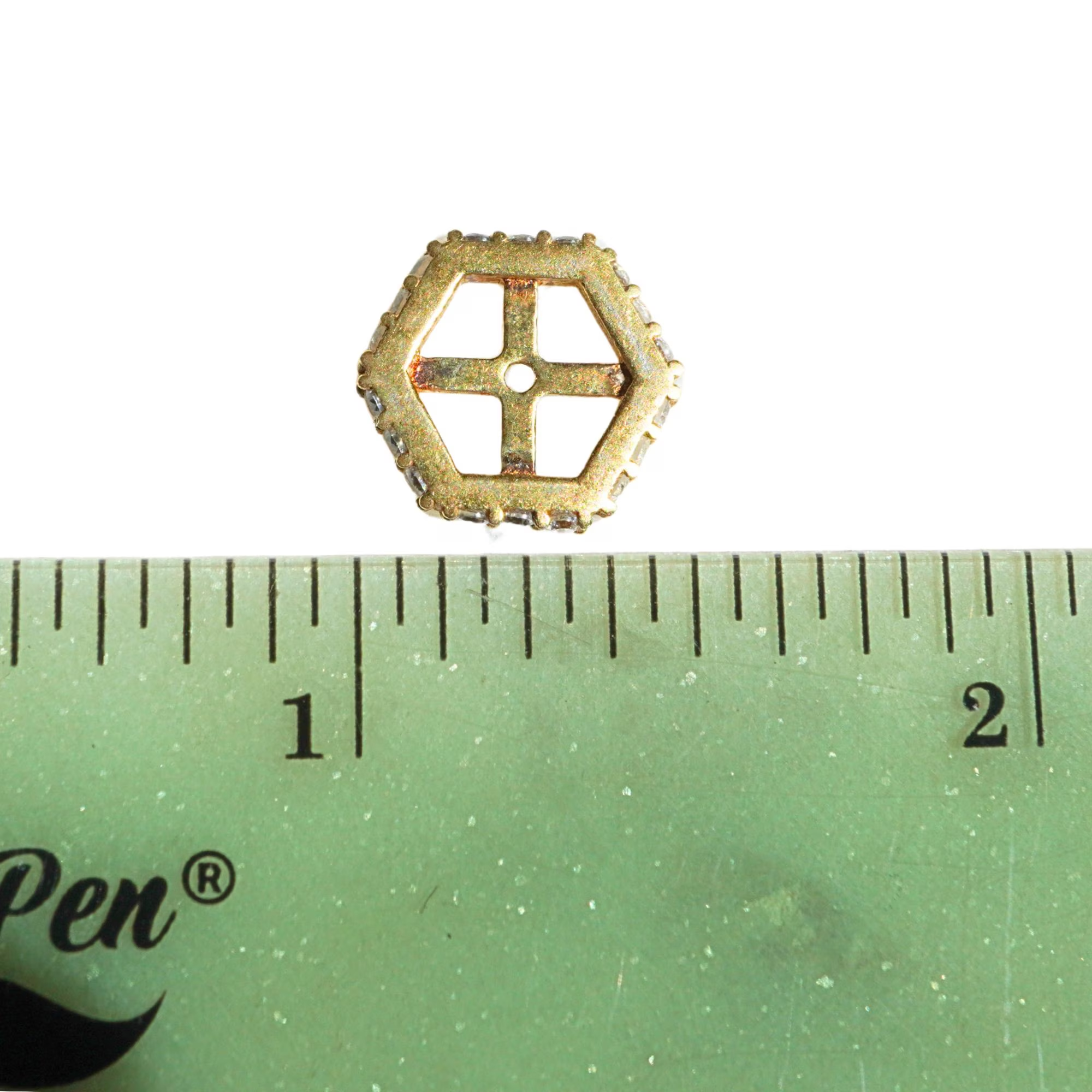 CZ Micro Pave Hexagon Sterling Sliver Gold Plated Spacer Bead 