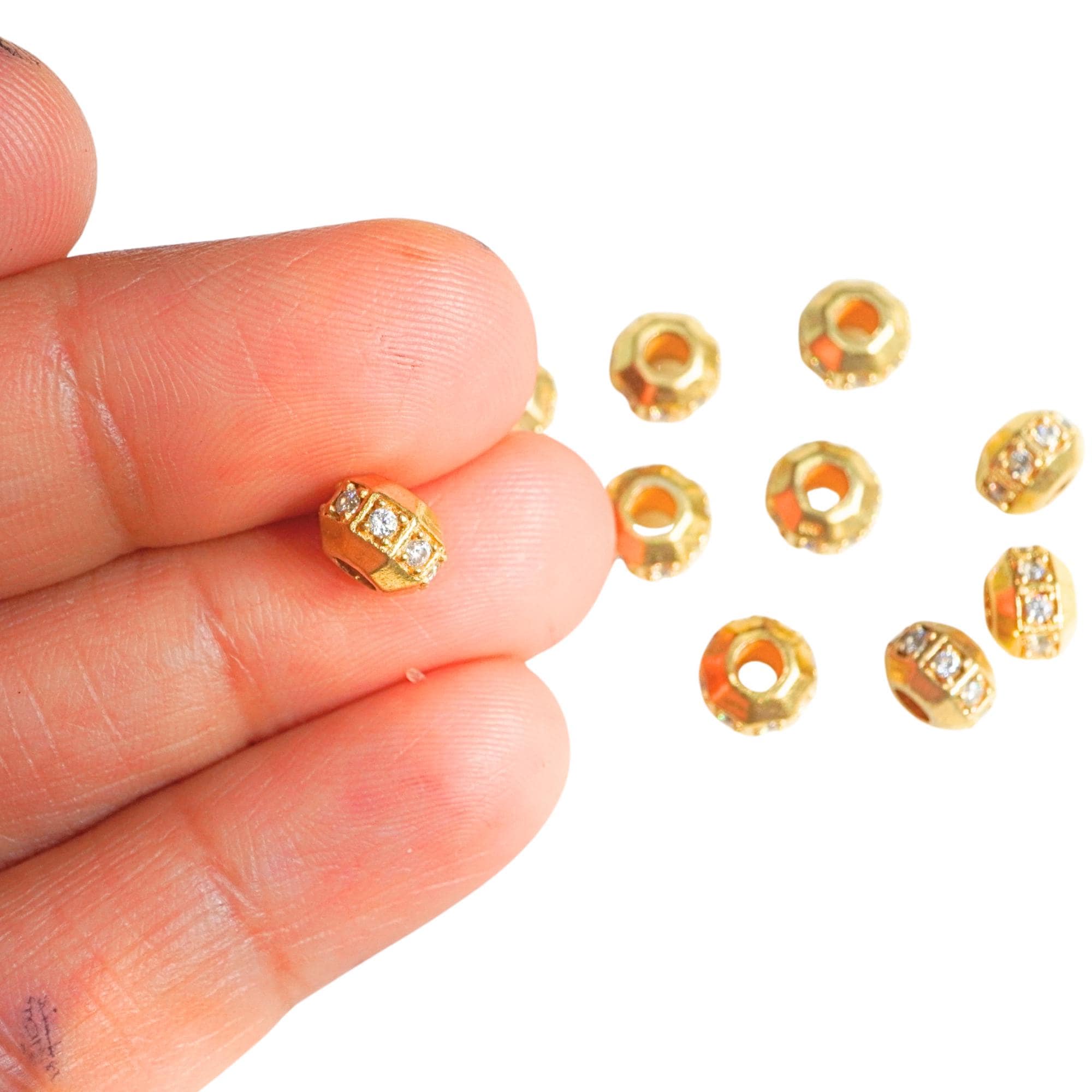 CZ Micro Pave Round Sterling Silver Gold Plated Spacer Bead 