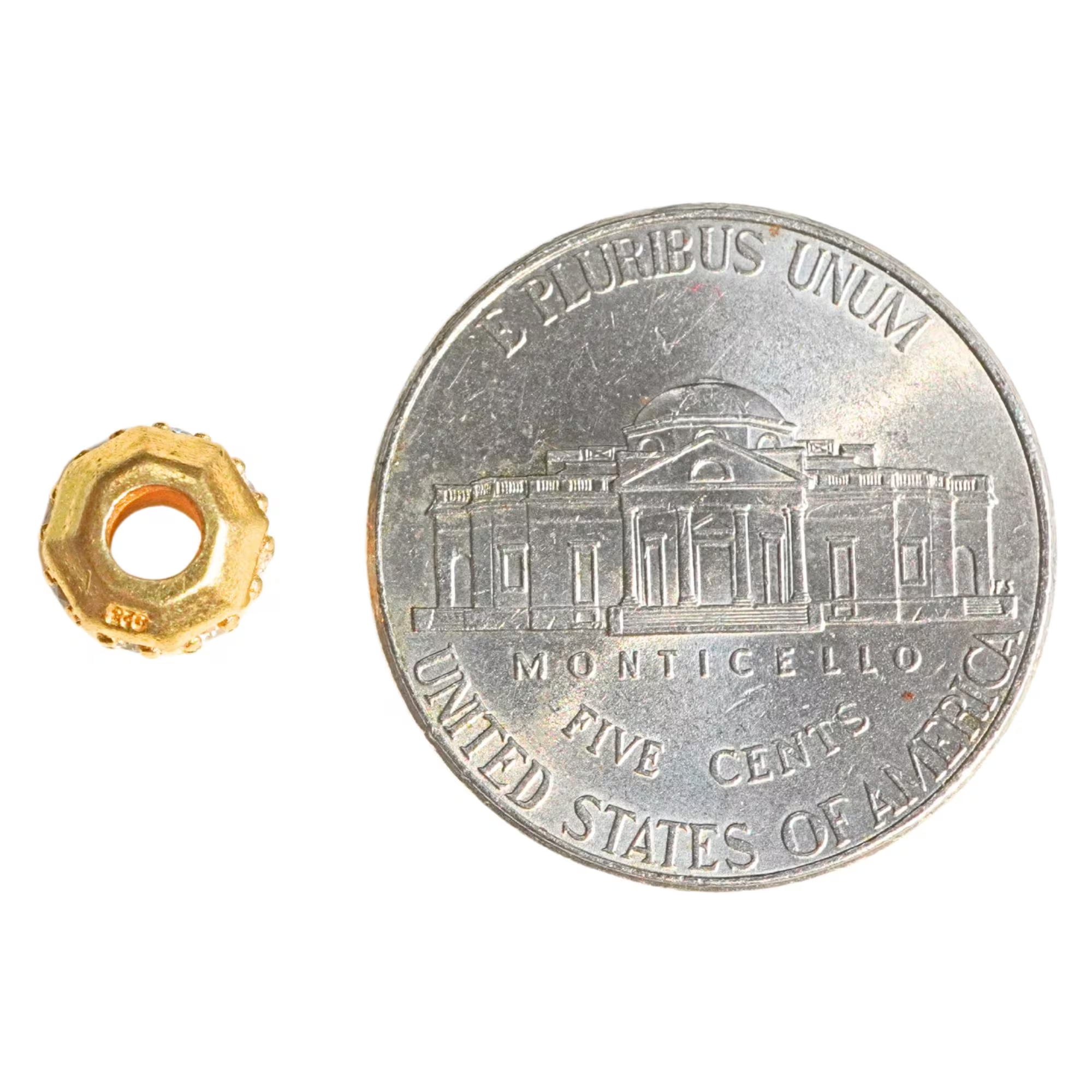 CZ Micro Pave Round Sterling Silver Gold Plated Spacer Bead 