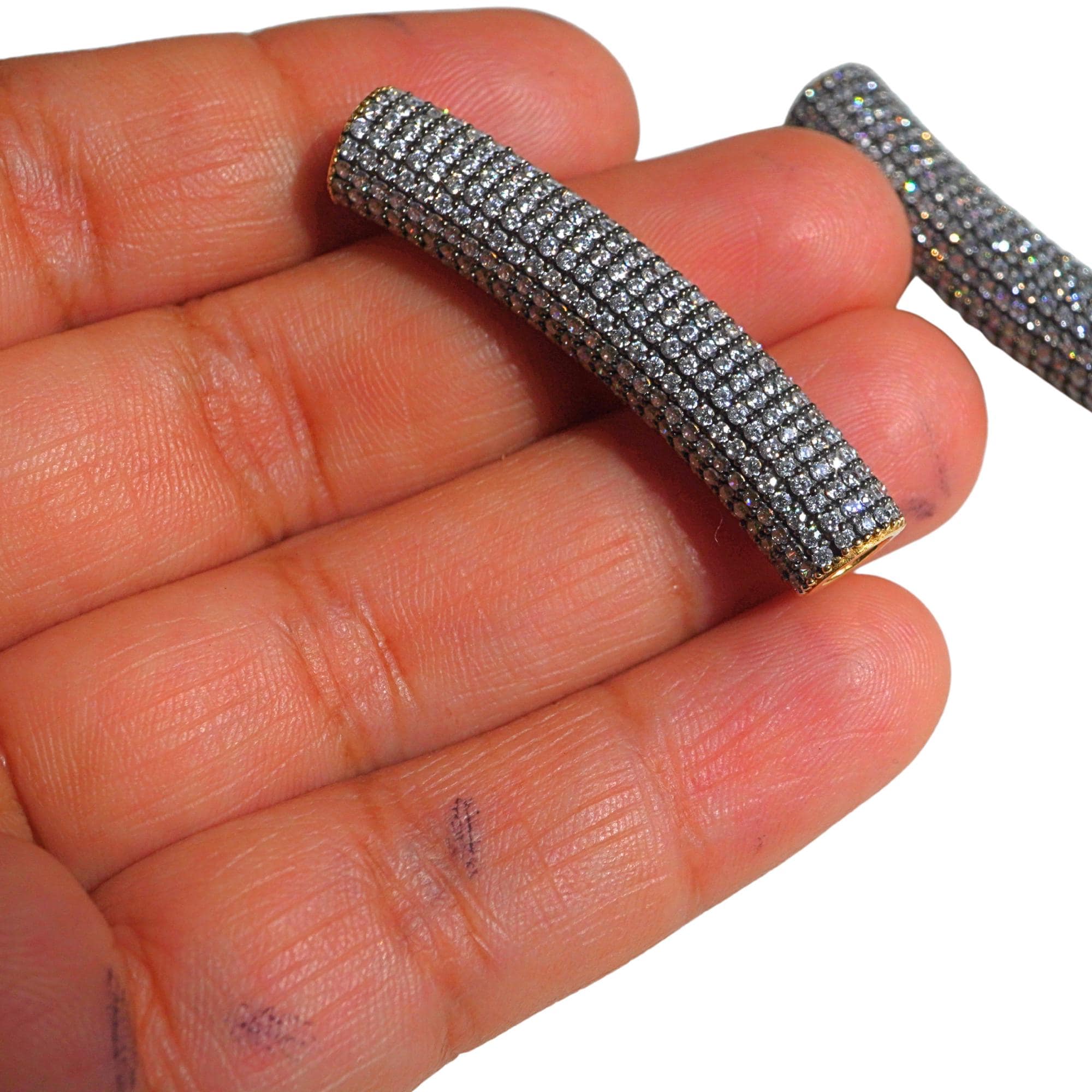 CZ Micro Pave Tube Gold Plated Sterling Silver Spacer Bead