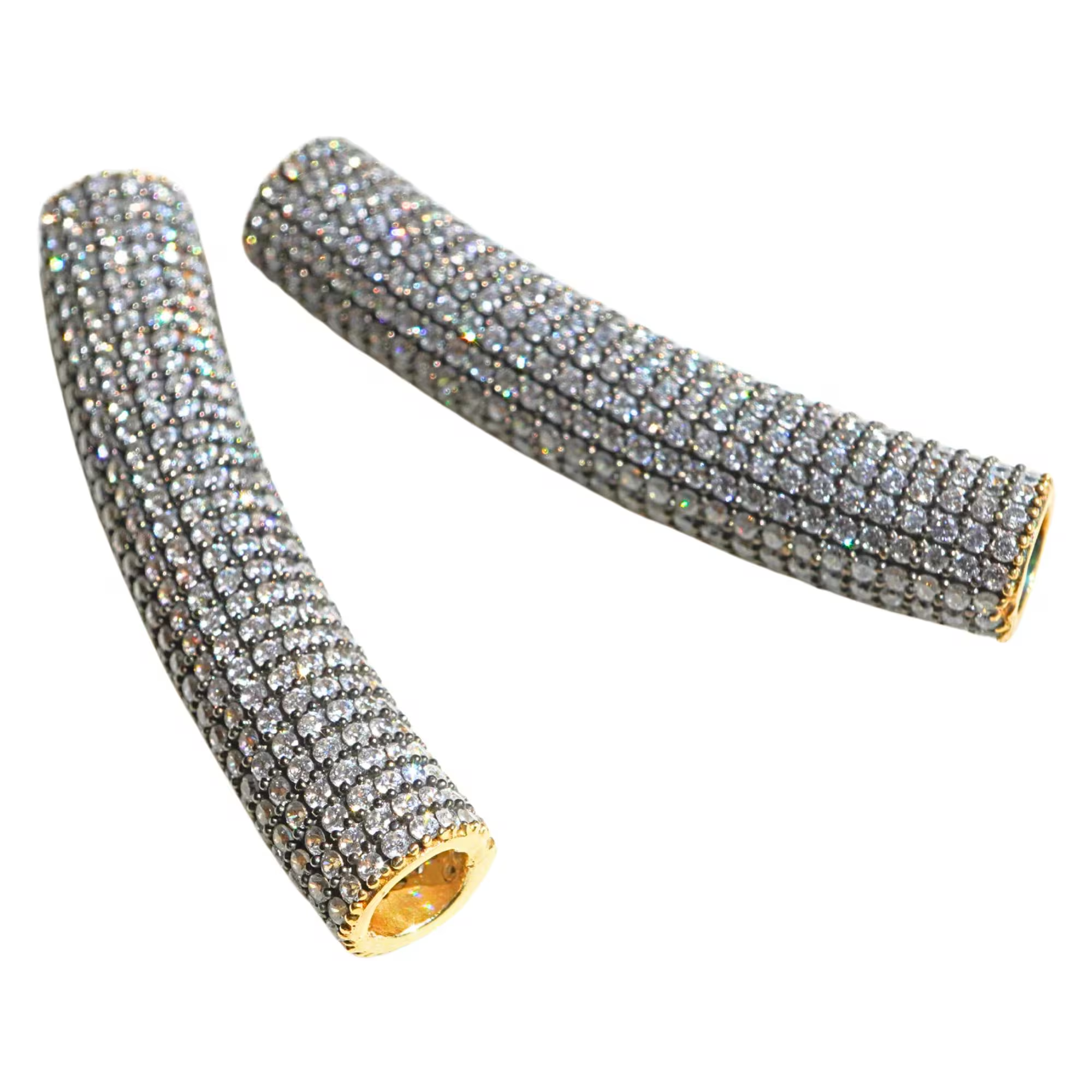 CZ Micro Pave Tube Gold Plated Sterling Silver Spacer Bead