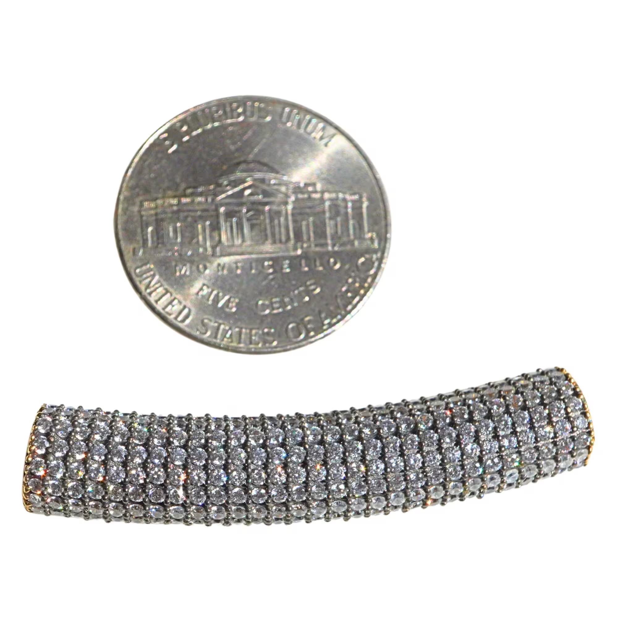 CZ Micro Pave Tube Gold Plated Sterling Silver Spacer Bead For Jewelry Making 41 X 8 MM