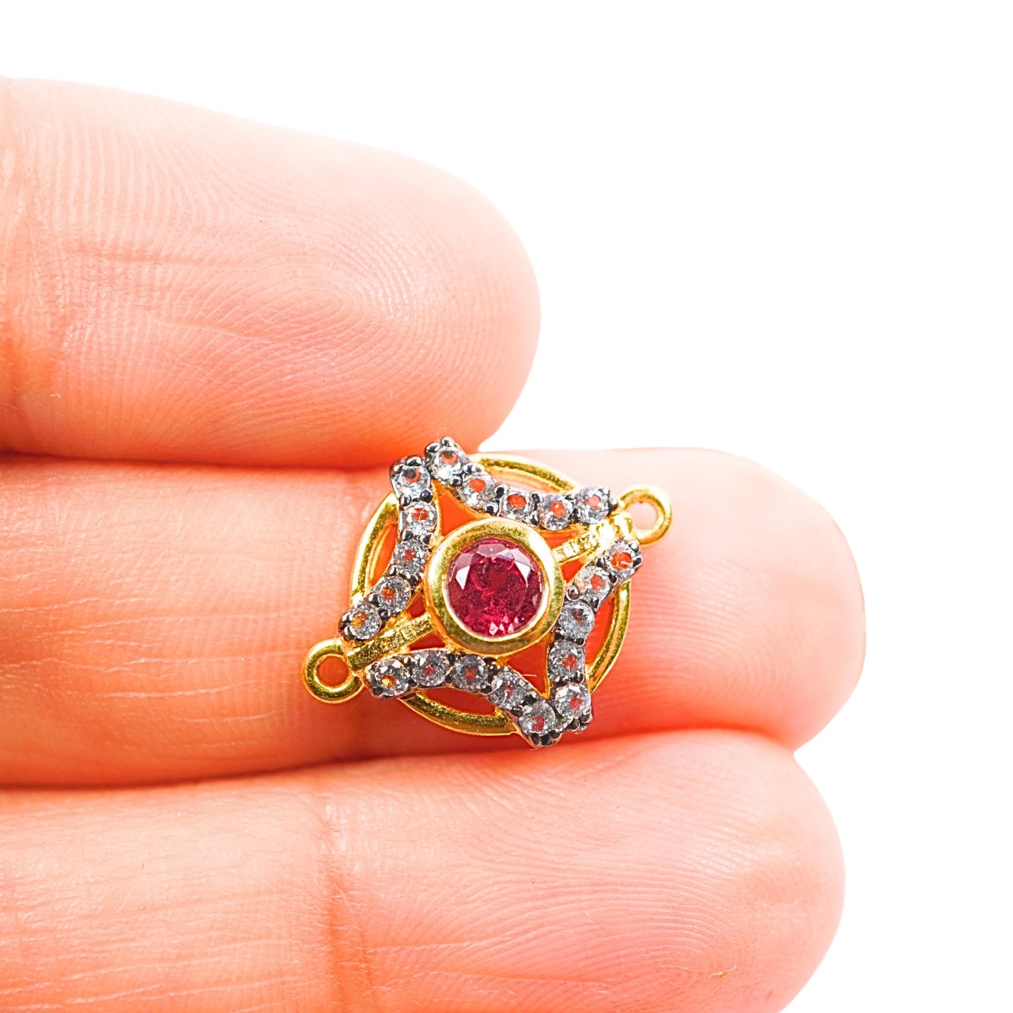 CZ Micro Pave Unique Garnet Gemstone Sterling Silver Gold Plated Charm Connector