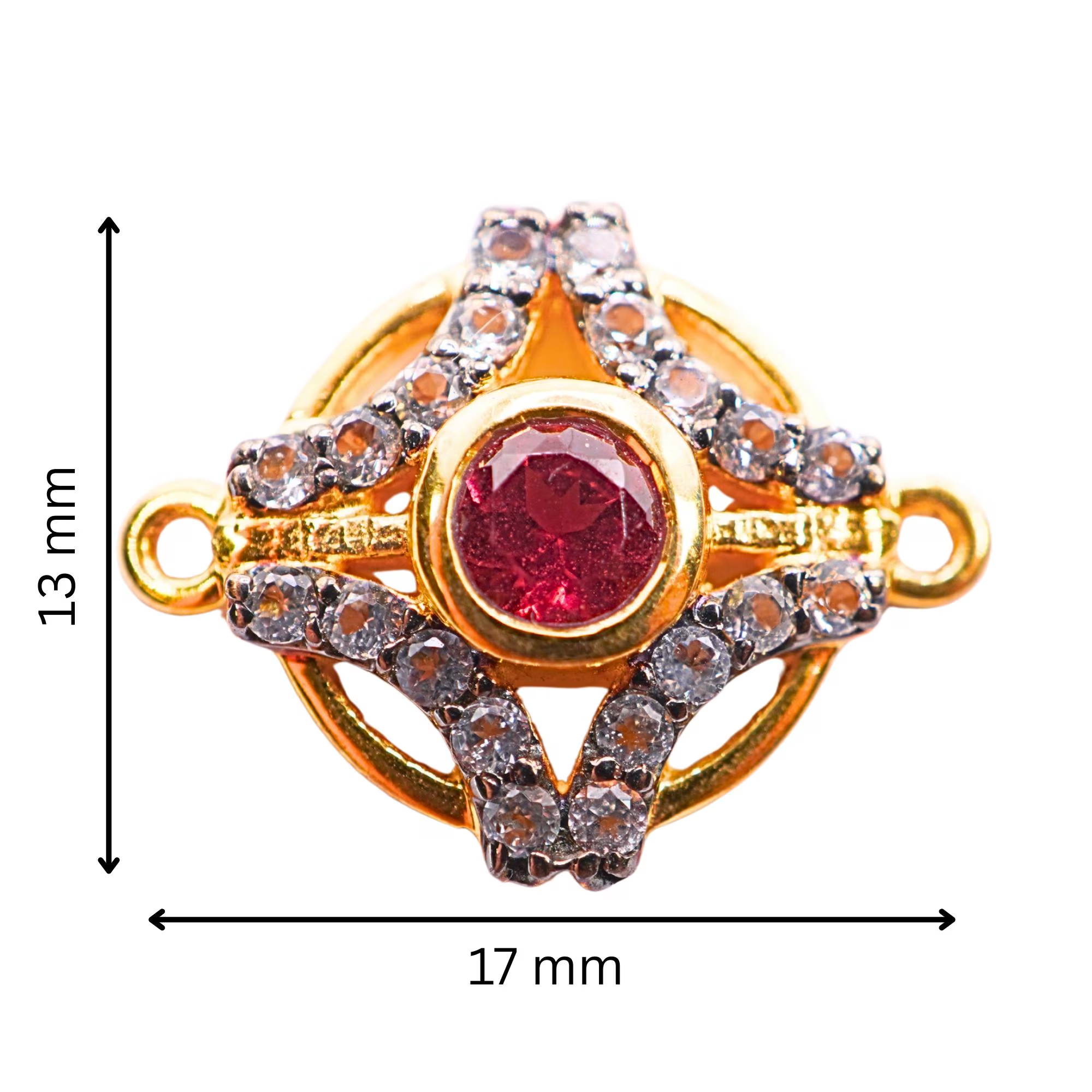 CZ Micro Pave Unique Garnet Gemstone Sterling Silver Gold Plated Charm Connector 