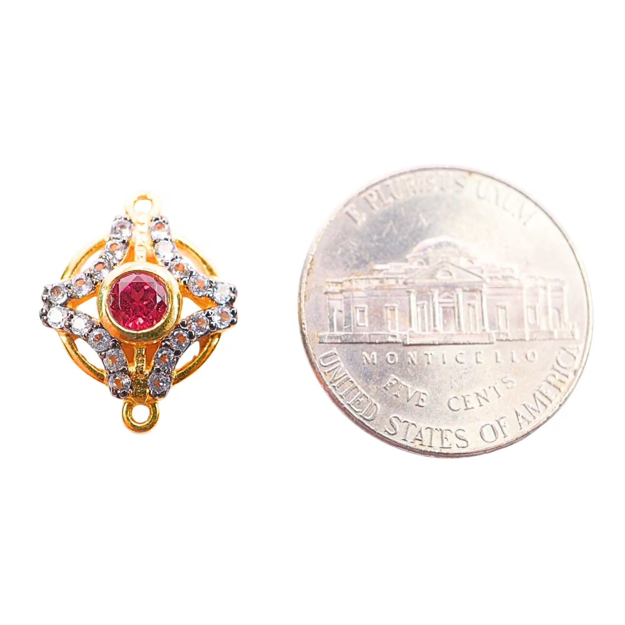CZ Micro Pave Unique Garnet Gemstone Sterling Silver Gold Plated Charm Connector