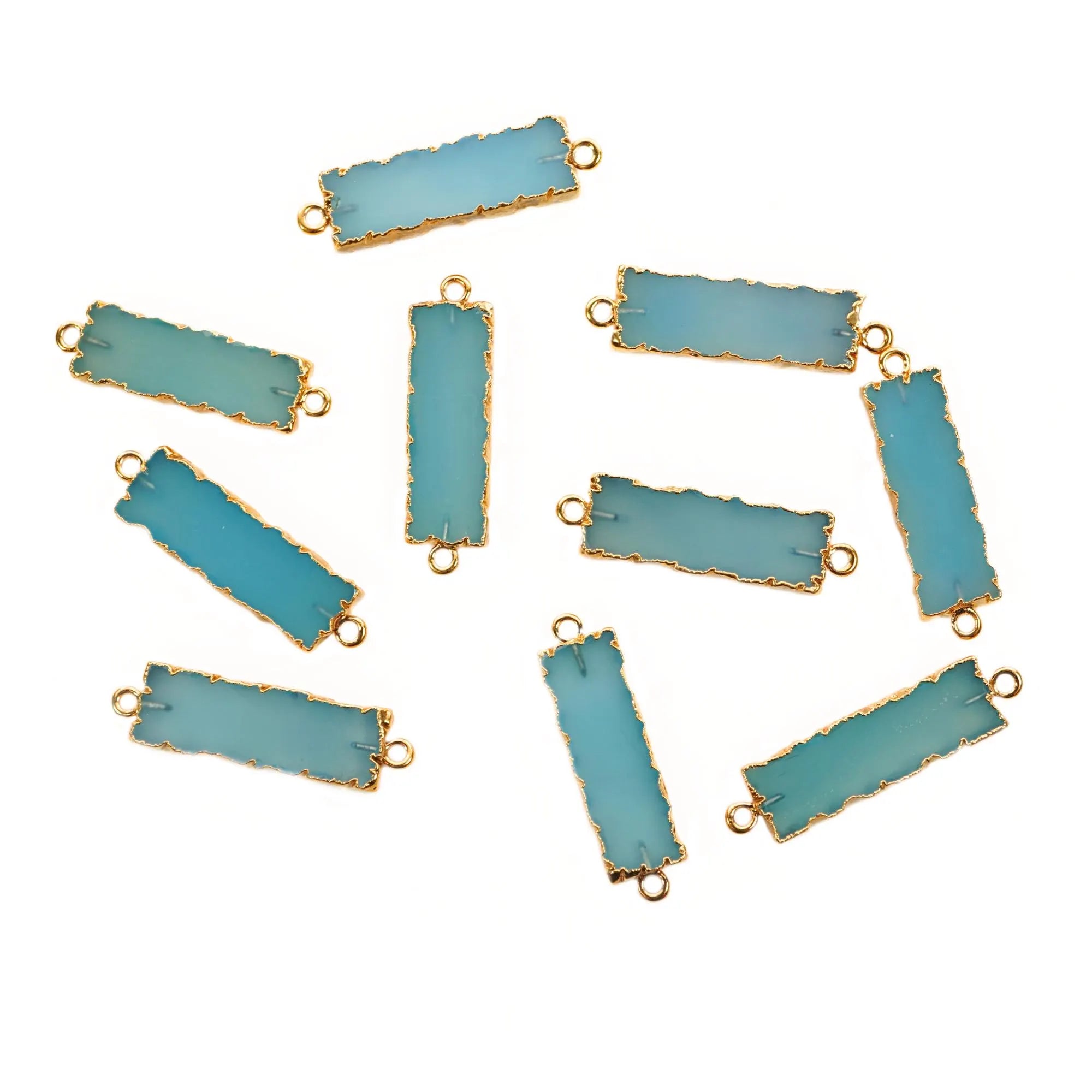 Chalcedony Rectangle Shape Gemstone Gold Electroplated Bar Charm Connector