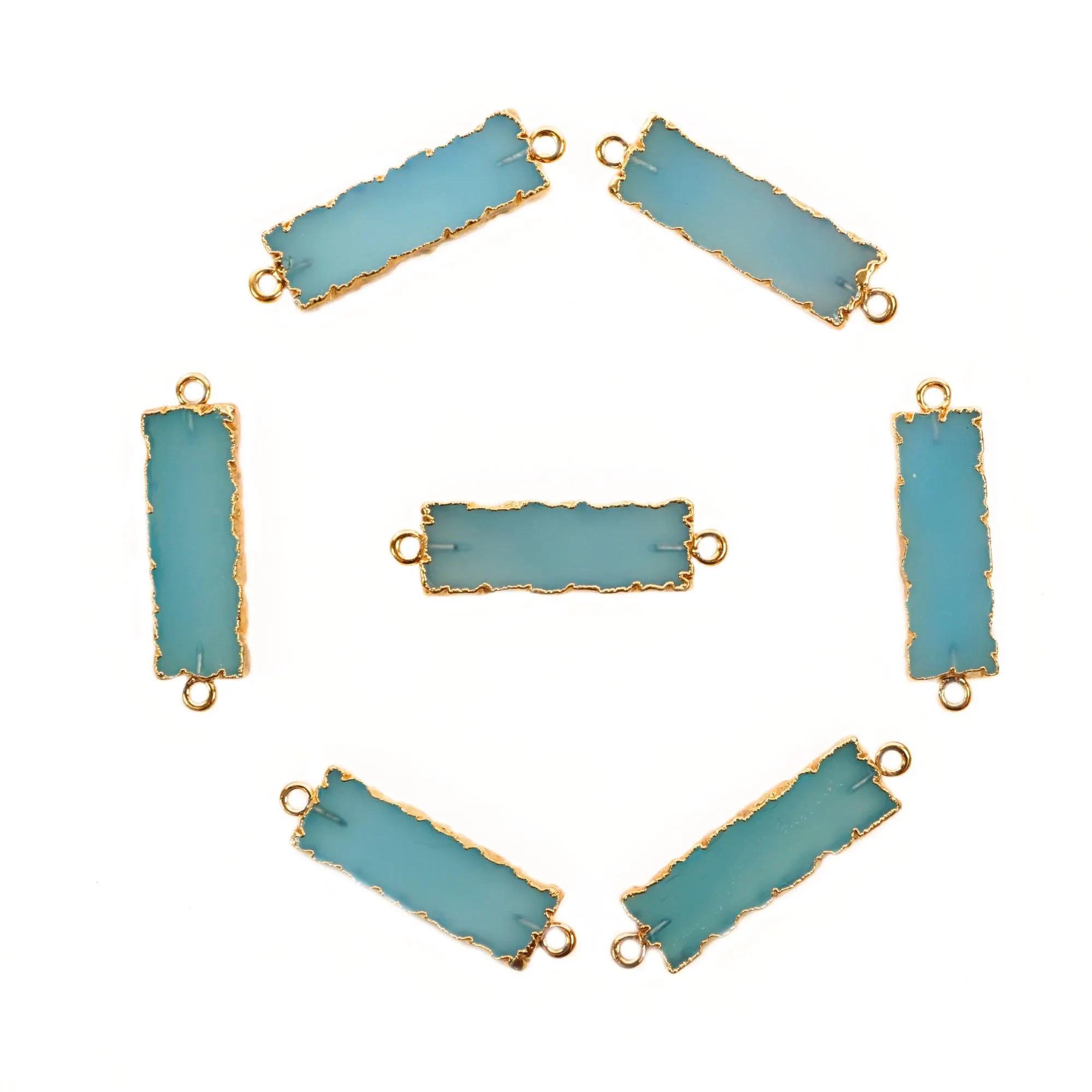 Chalcedony Rectangle Shape Gemstone Gold Electroplated Bar Charm Connector