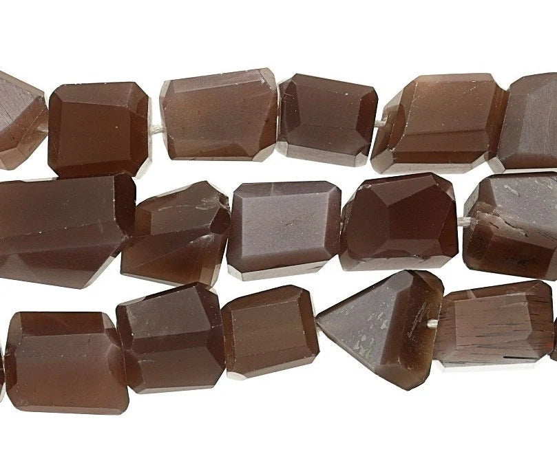 Chocolate Moonstone Step Cut Nugget Shape Gemstone Strand Beads