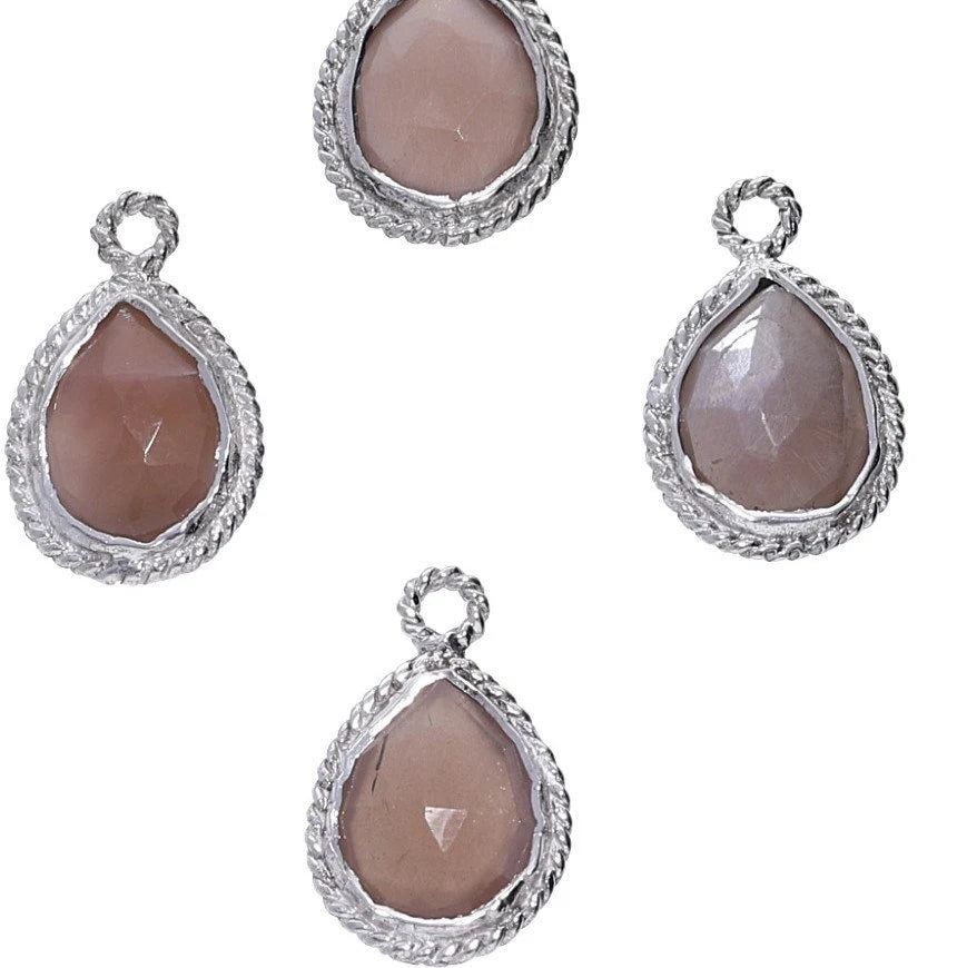 Chocolate Moonstone Twisted Wire Sterling Silver Bezel Pear Pendant Charm