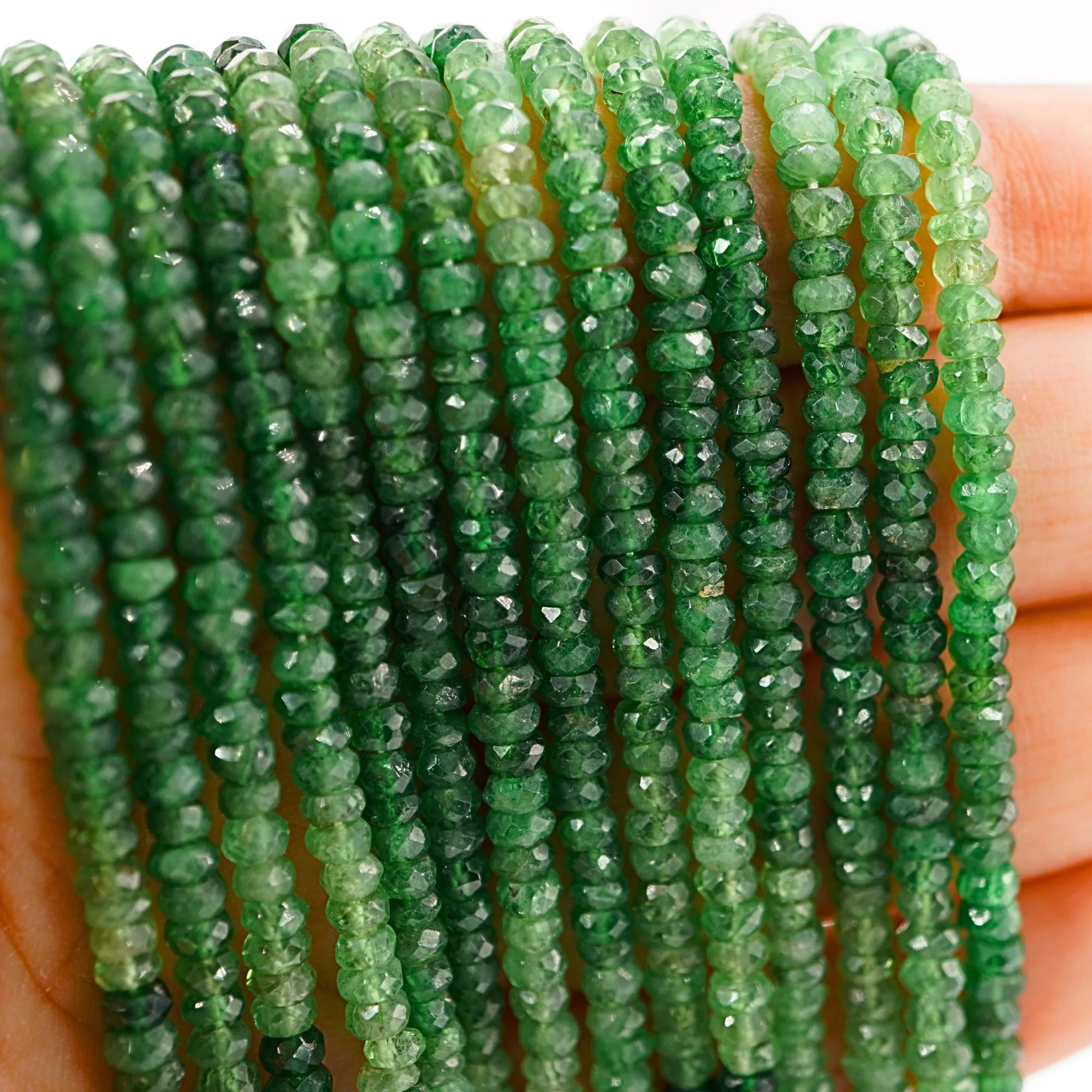 Chrome Diopside Faceted Rondelle Shape Gemstone Strand Beads