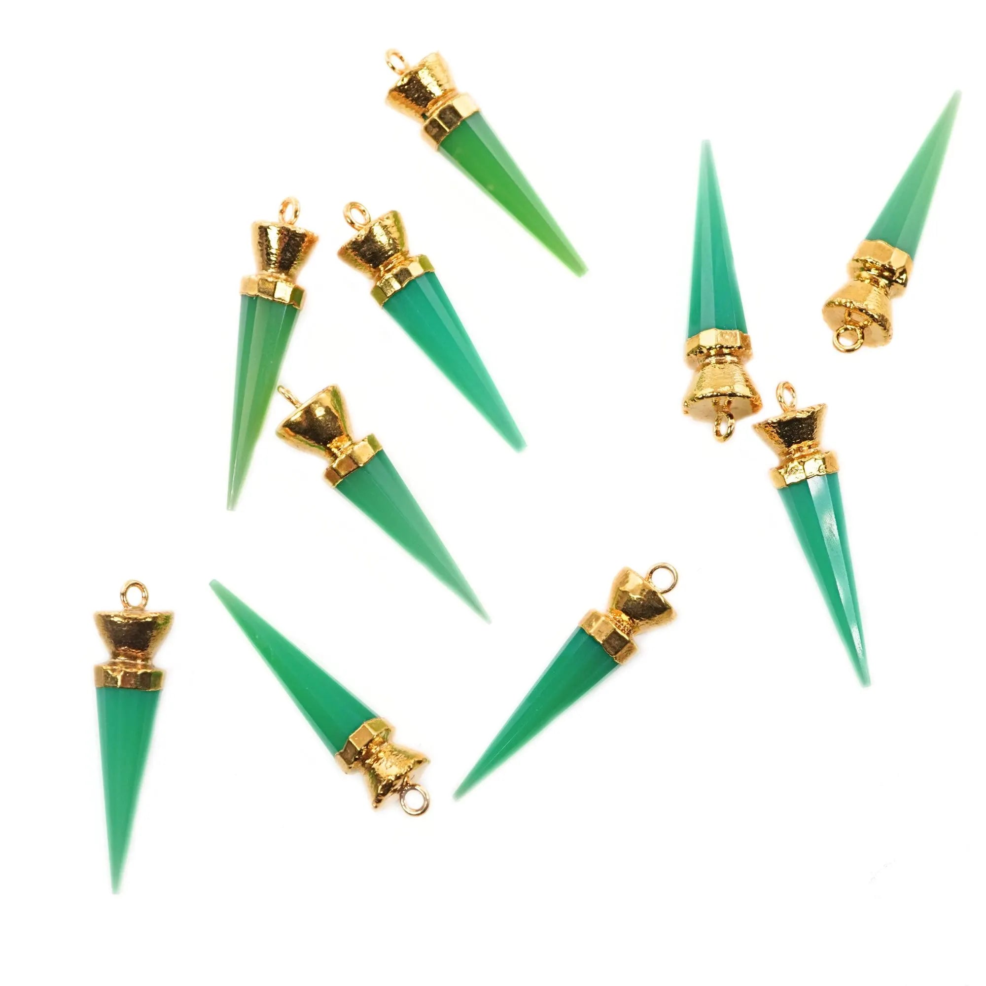 Chrysoprase Chalcedony Big Spike Shape Gemstone Gold Electroplated Charm Pendant