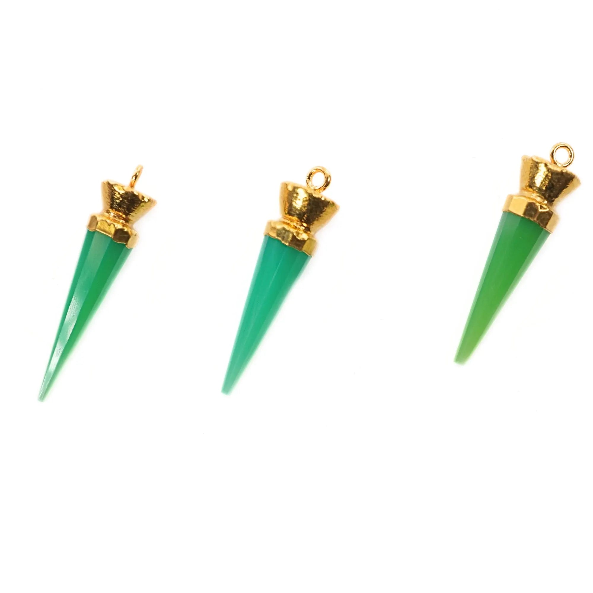 Chrysoprase Chalcedony Big Spike Shape Gemstone Gold Electroplated Charm Pendant