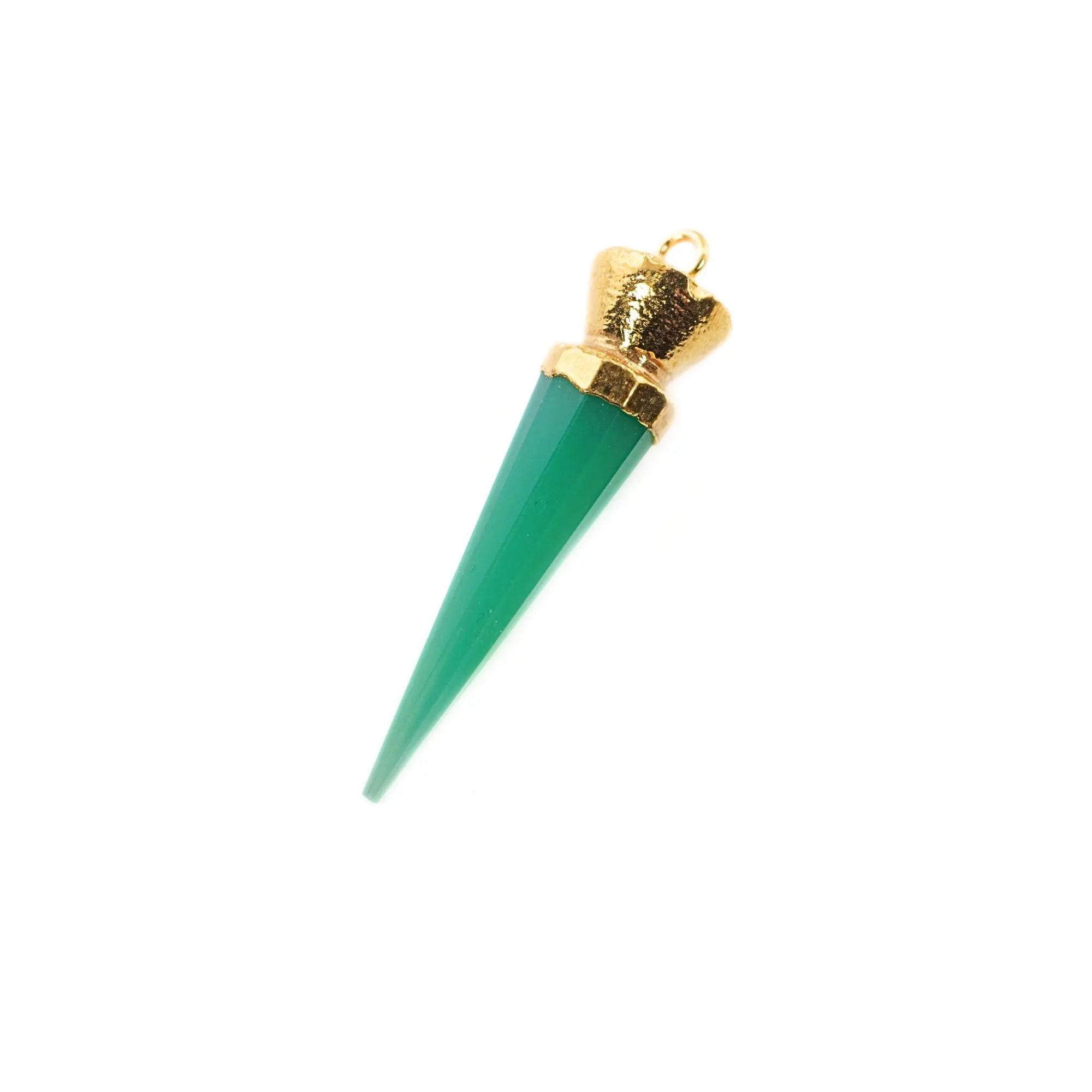 Chrysoprase Chalcedony Big Spike Shape Gemstone Gold Electroplated Charm Pendant