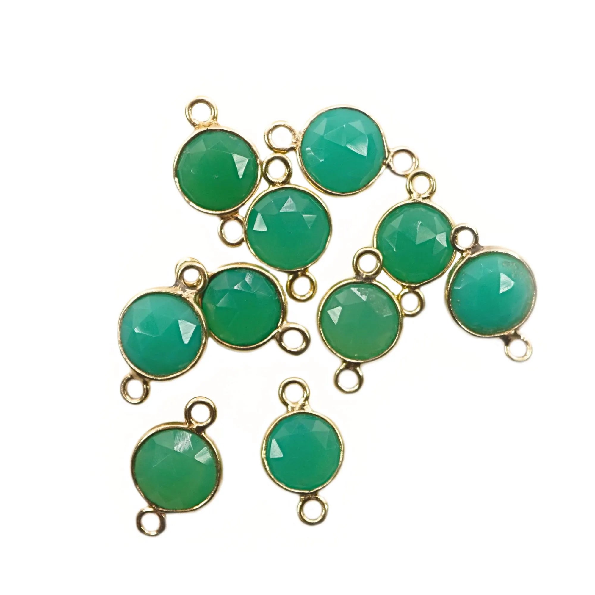 Chrysoprase Chalcedony Coin Shape Gemstone Gold Plated Sterling Silver Bezel Charm Connector