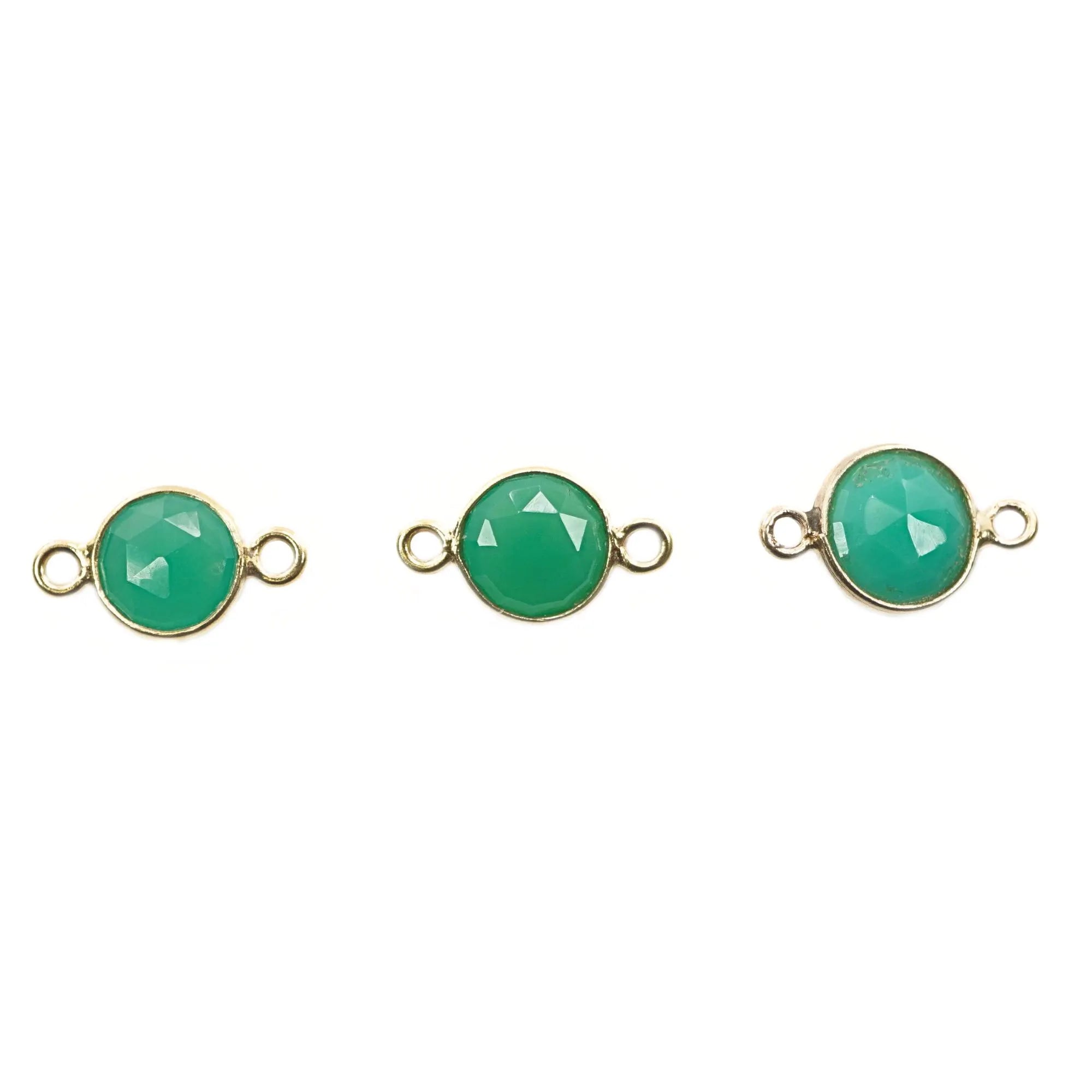 Chrysoprase Chalcedony Coin Gemstone Gold Plated Sterling Silver Bezel Charm Connector