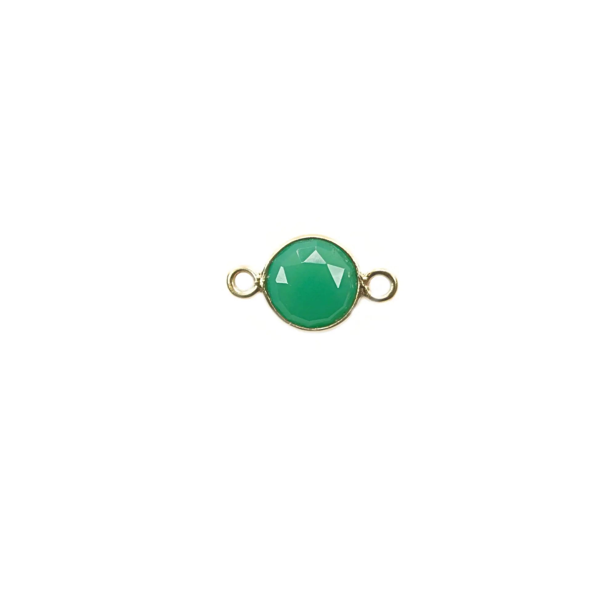 Chrysoprase Chalcedony Coin Gold Plated Sterling Silver Bezel Charm Connector