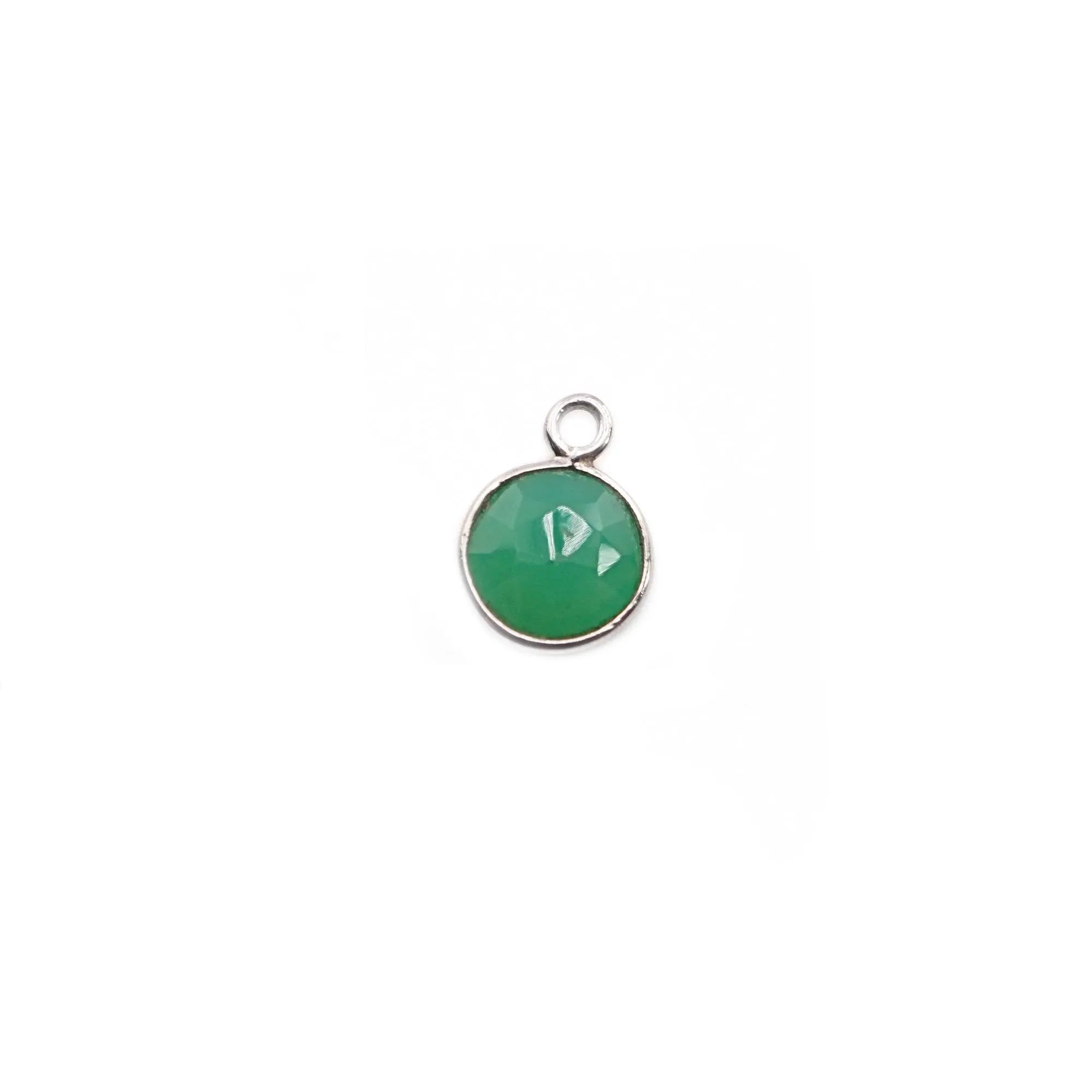 Chrysoprase Chalcedony Coin Shape Gemstone Silver Plated Sterling Silver Bezel Charm Connector