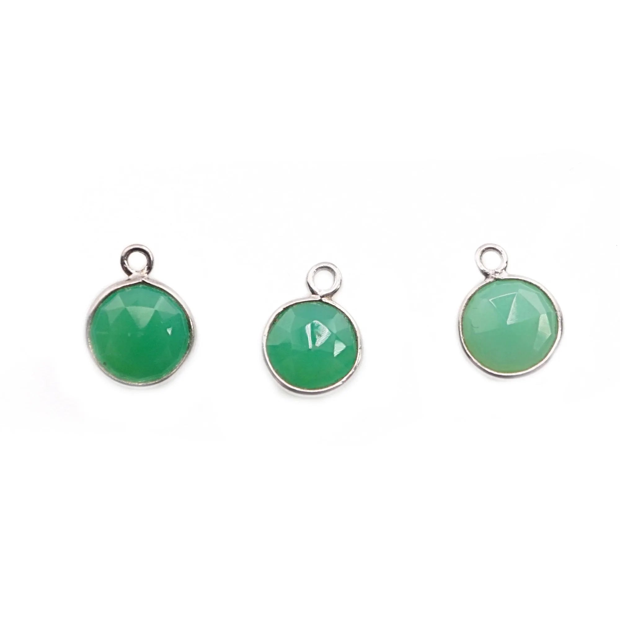 Chrysoprase Chalcedony Coin Shape Gemstone Silver Plated Sterling Silver Bezel Charm Connector