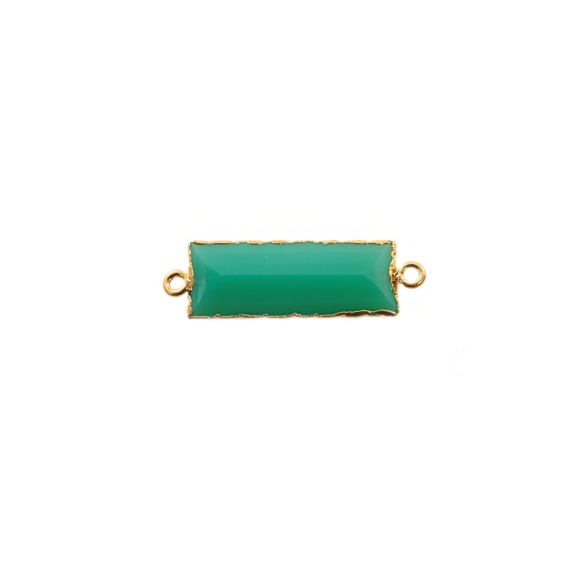 Chrysoprase Chalcedony Rectangle Shape Gemstone Gold Electroplated Bar Charm Connector 