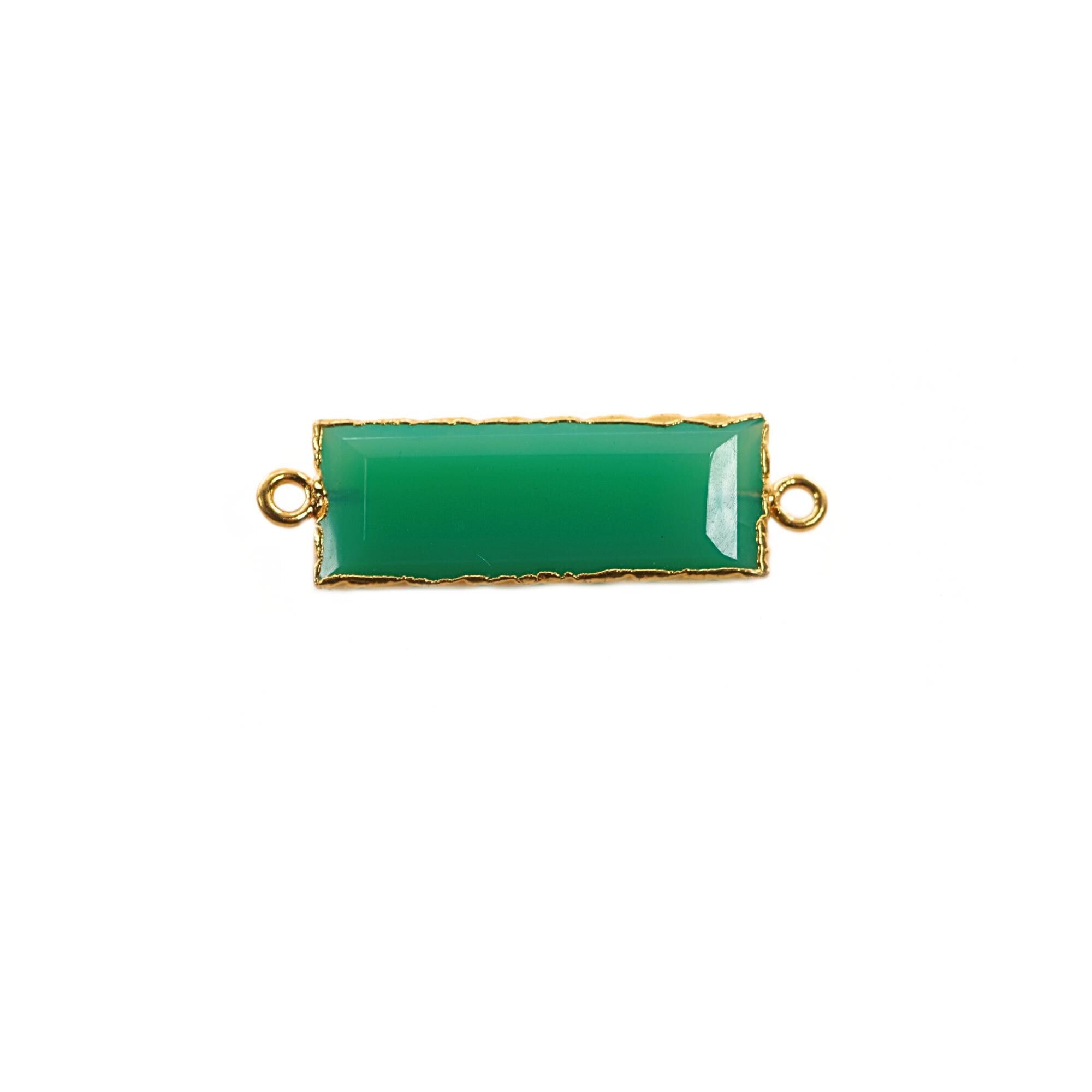 Chrysoprase Chalcedony Rectangle Shape Gemstone Gold Electroplated Bar Charm Connector 