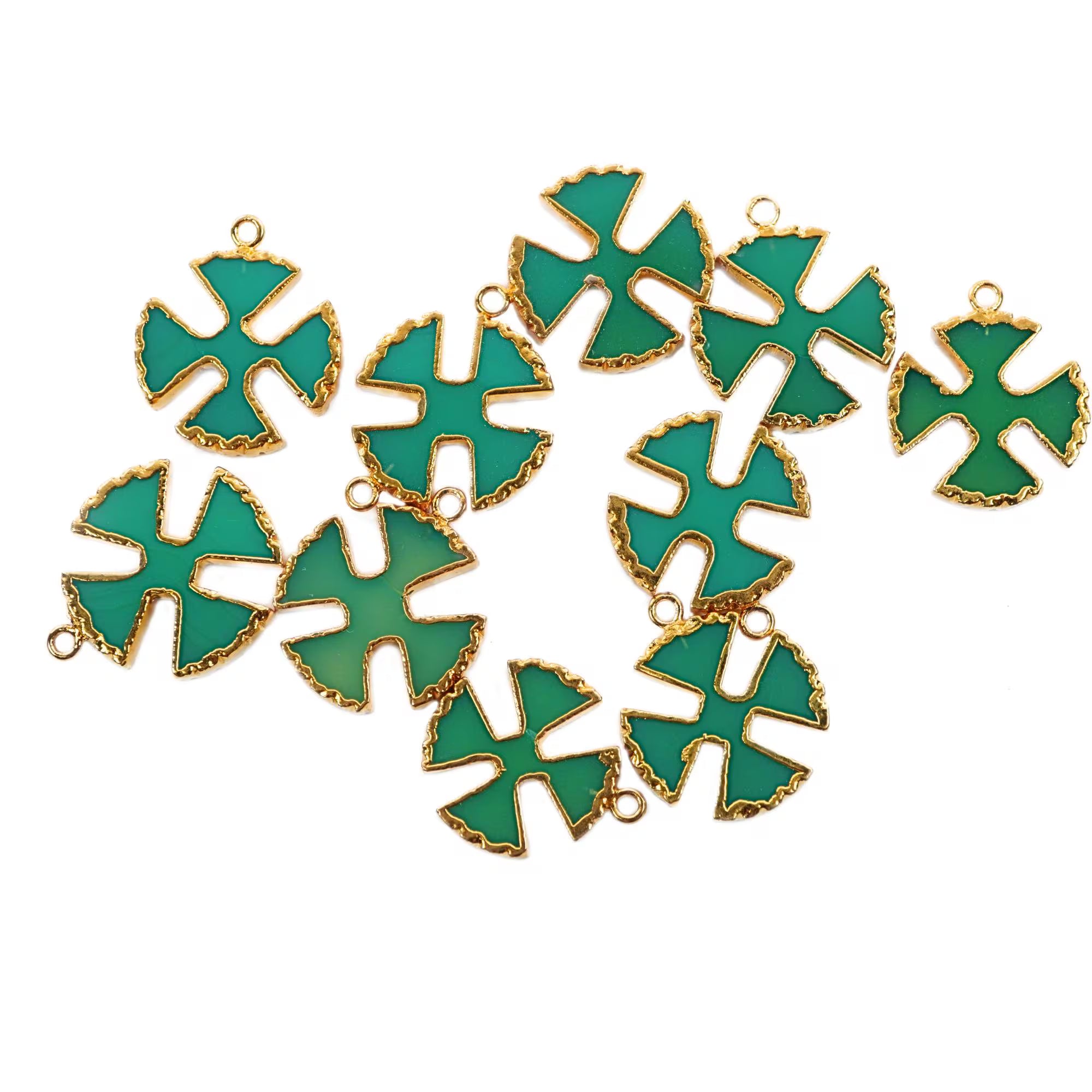 Chrysoprase Chalcedony Viking Cross Shape Gemstone Gold Electroplated Charm Pendant