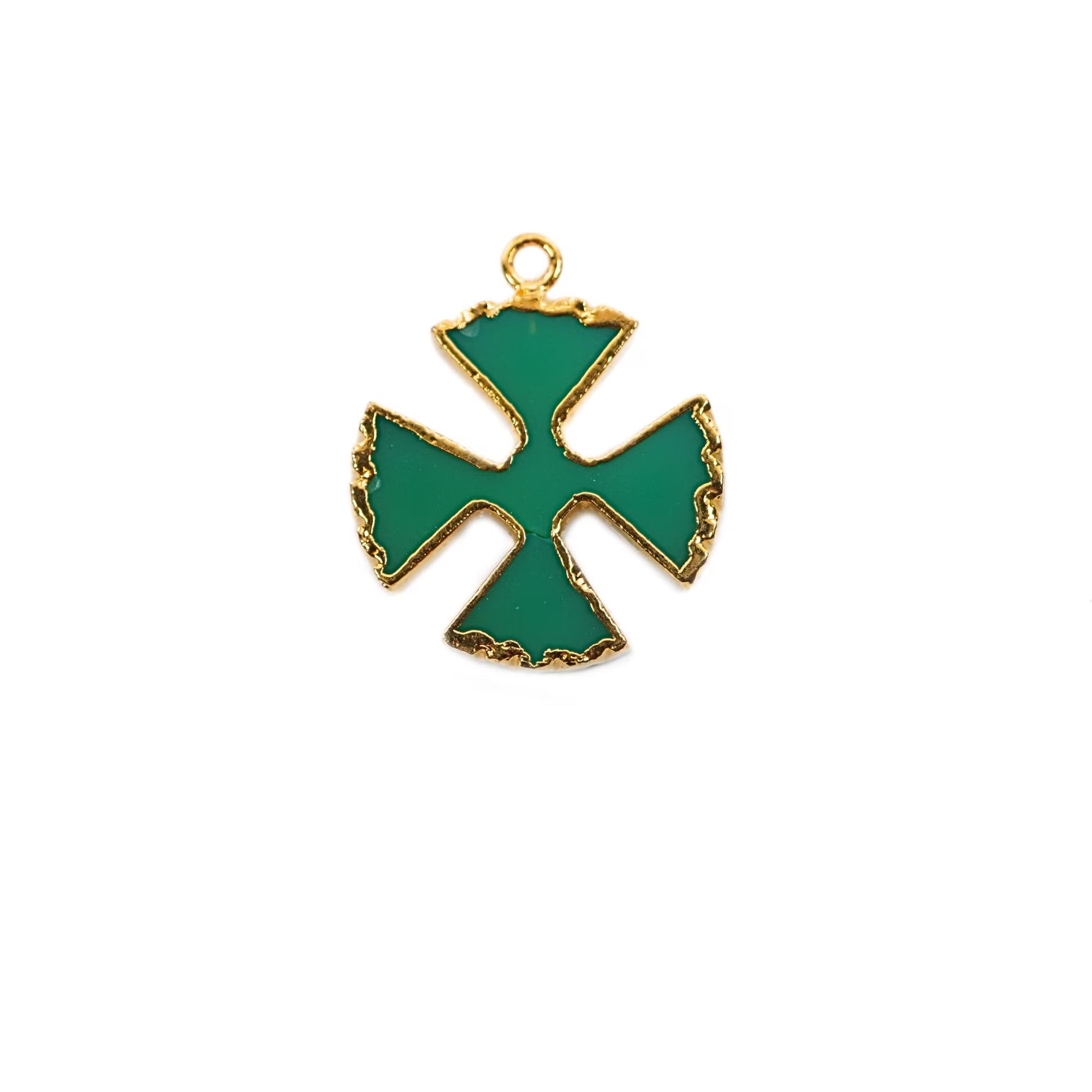Chrysoprase Chalcedony Viking Cross Shape Gemstone Gold Electroplated Charm Pendant