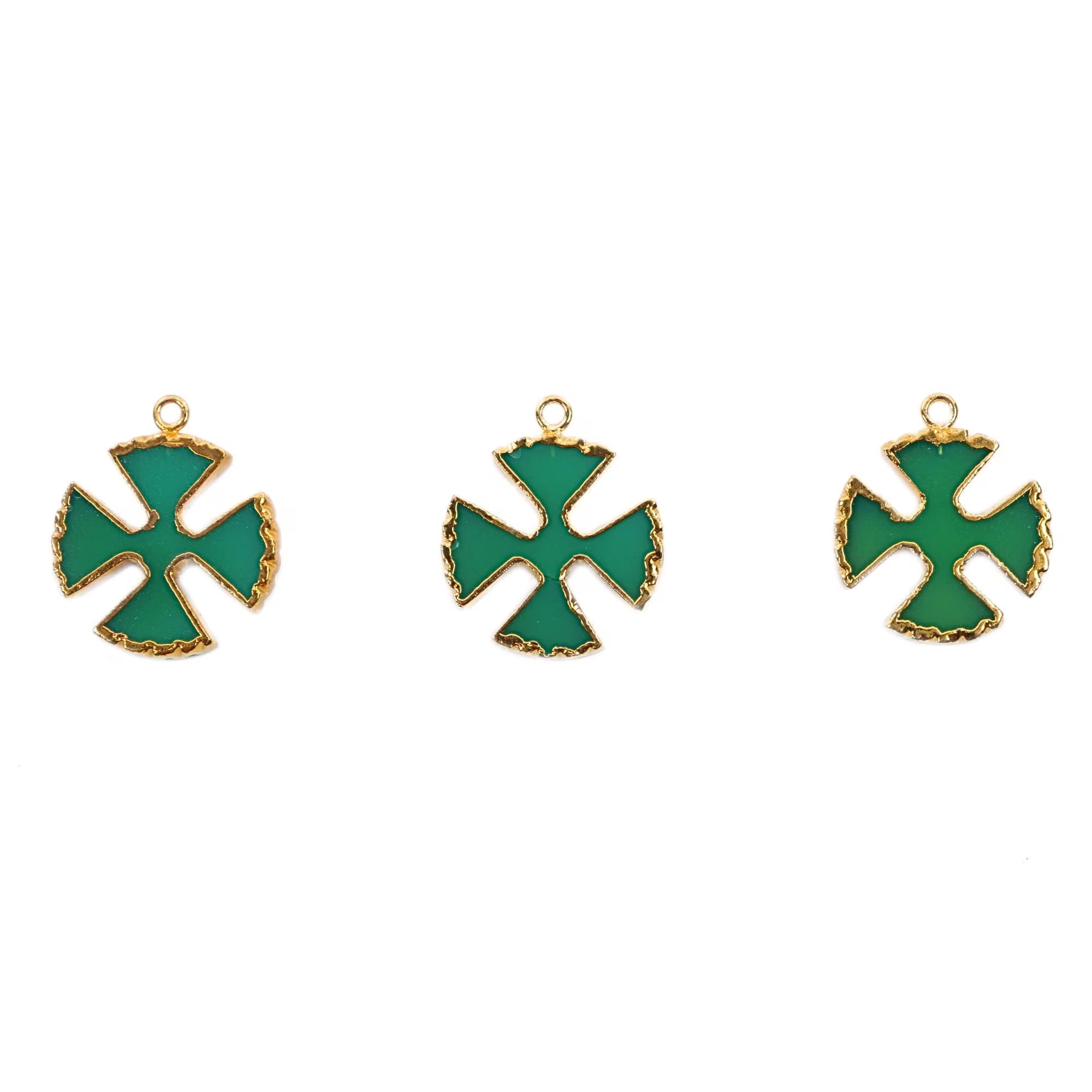 Chrysoprase Chalcedony Viking Cross Shape Gemstone Gold Electroplated Charm Pendant