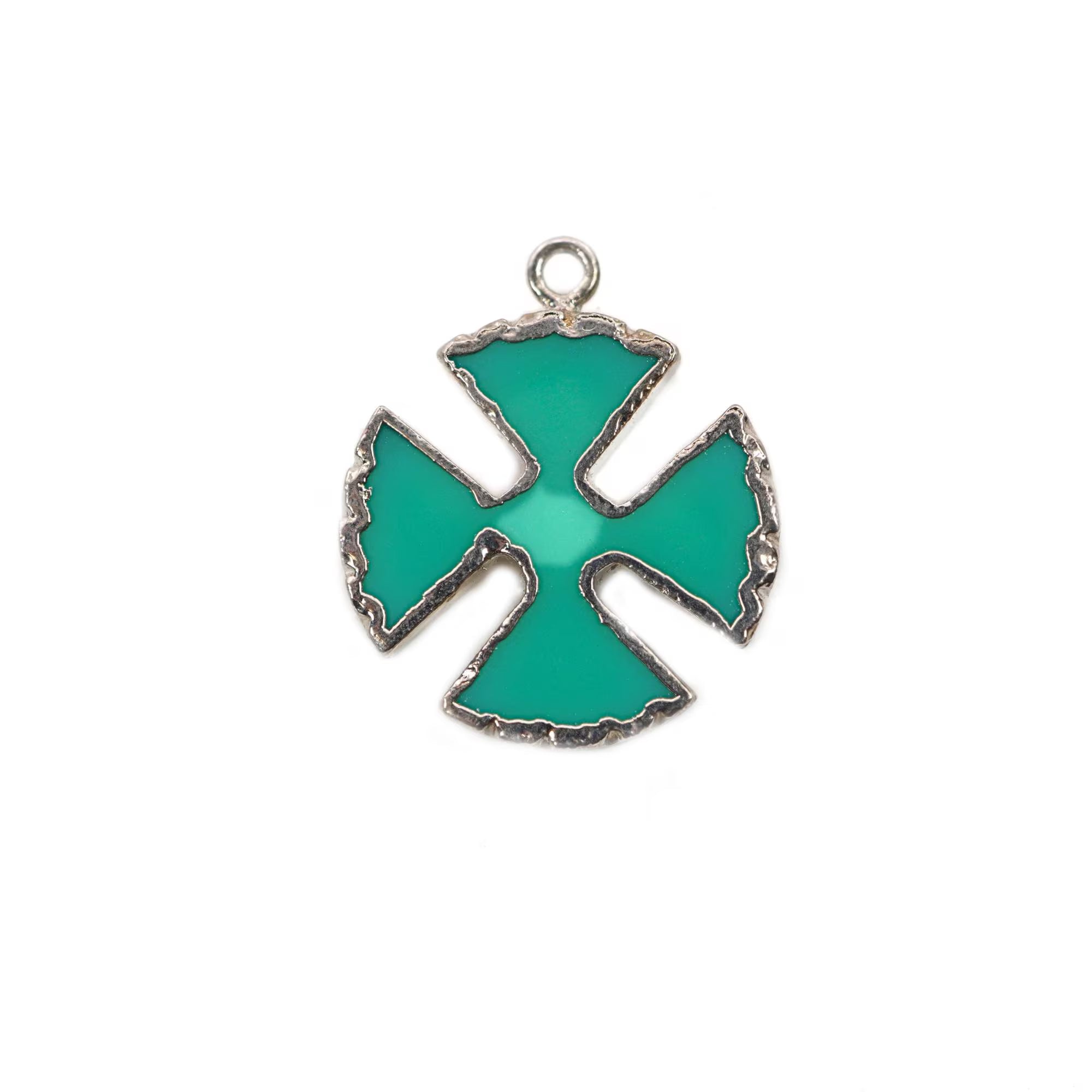 Chrysoprase Chalcedony Viking Cross Shape Gemstone Silver Electroplated Charm Pendant 