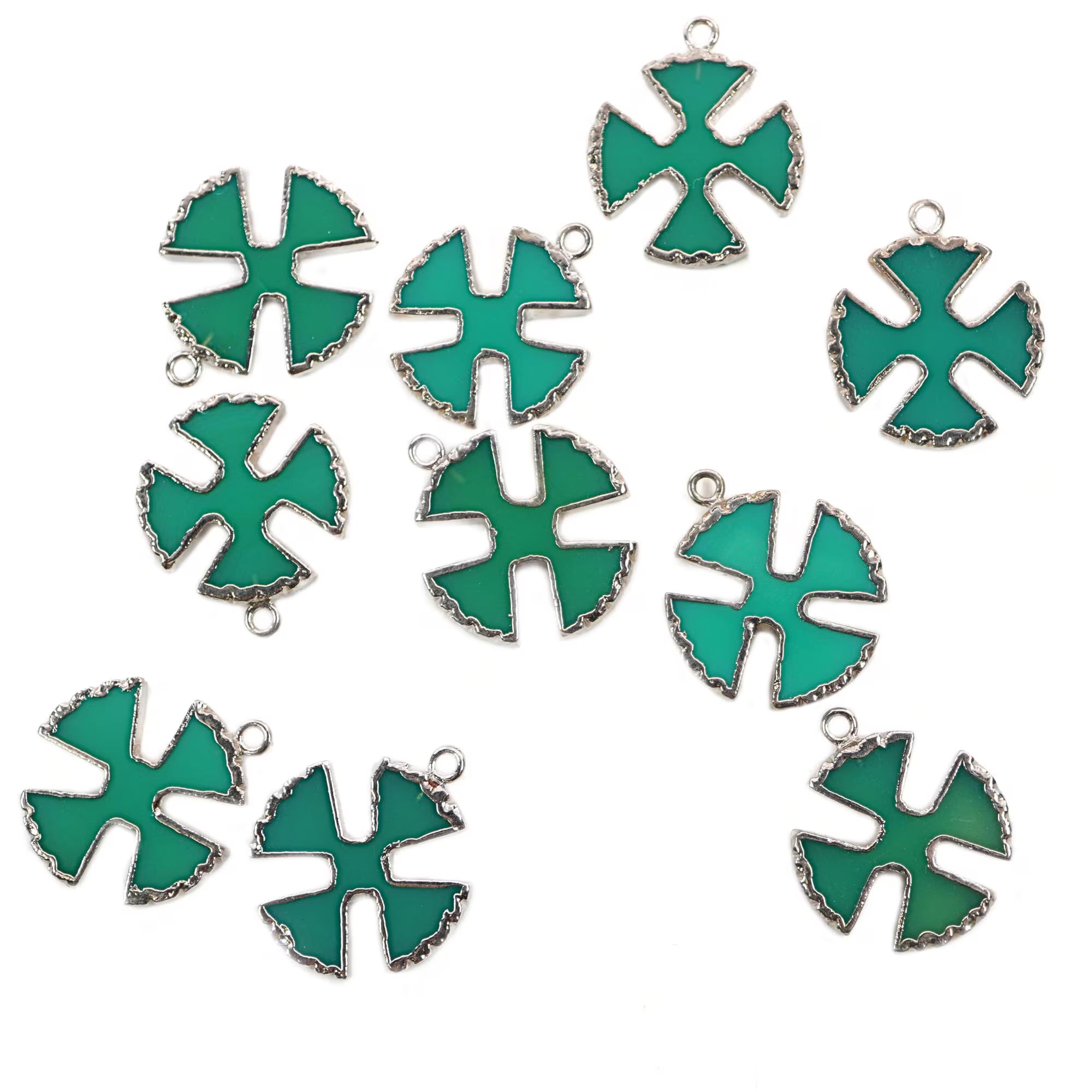 Chrysoprase Chalcedony Viking Cross Shape Gemstone Silver Electroplated Charm Pendant 