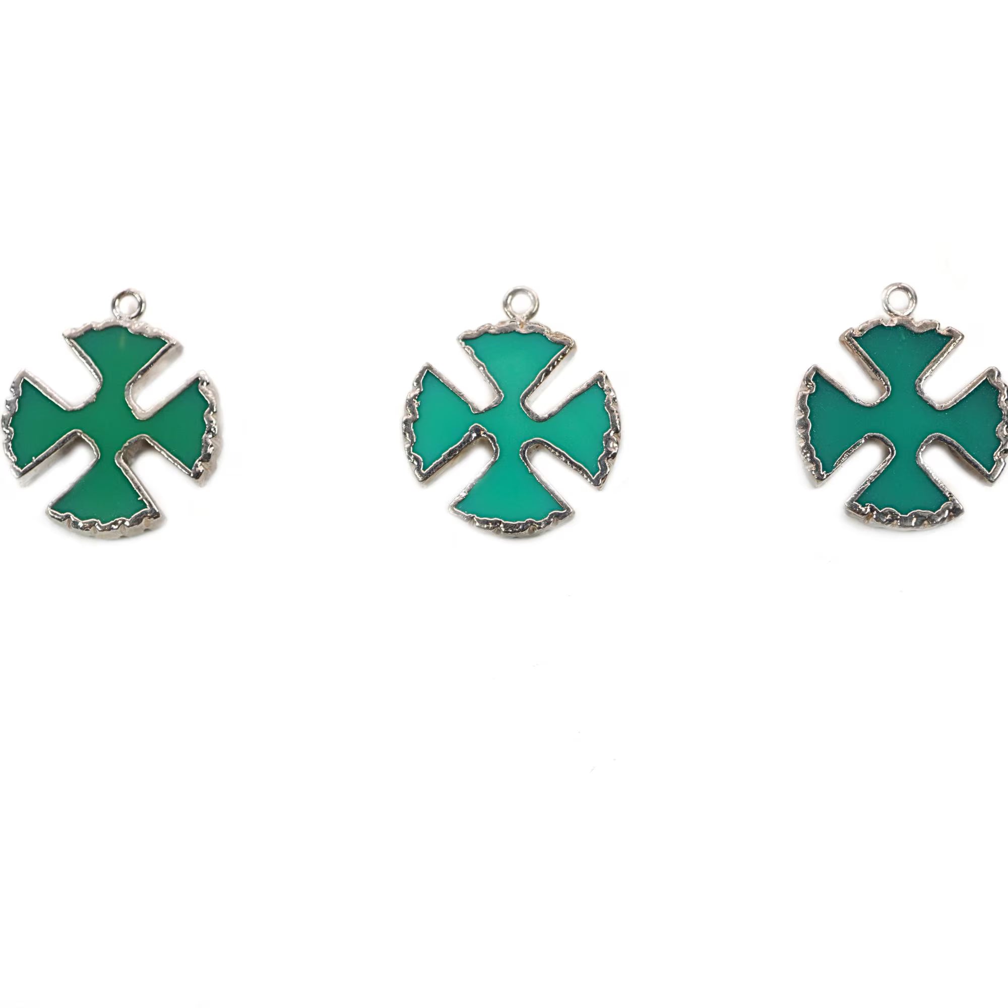 Chrysoprase Chalcedony Viking Cross Shape Gemstone Silver Electroplated Charm Pendant 