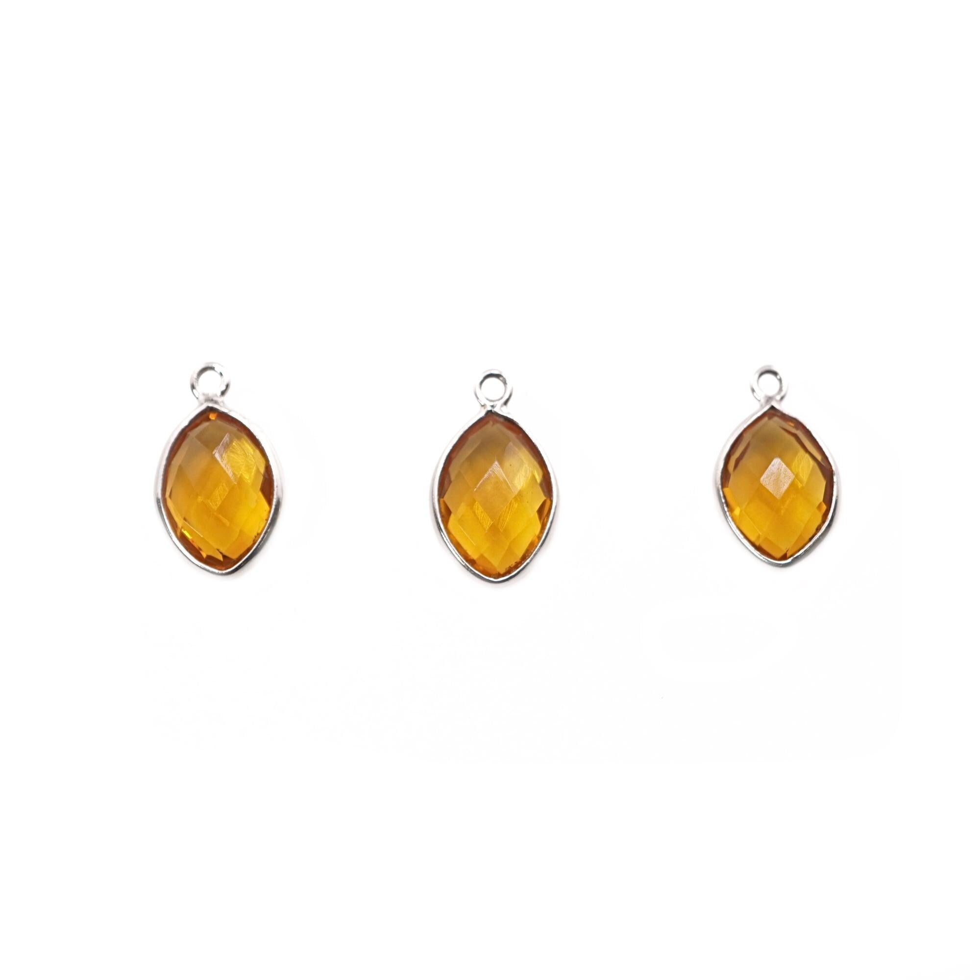 Citrine Marquise Gemstone Sterling Silver Bezel Findings Charm Pendant 