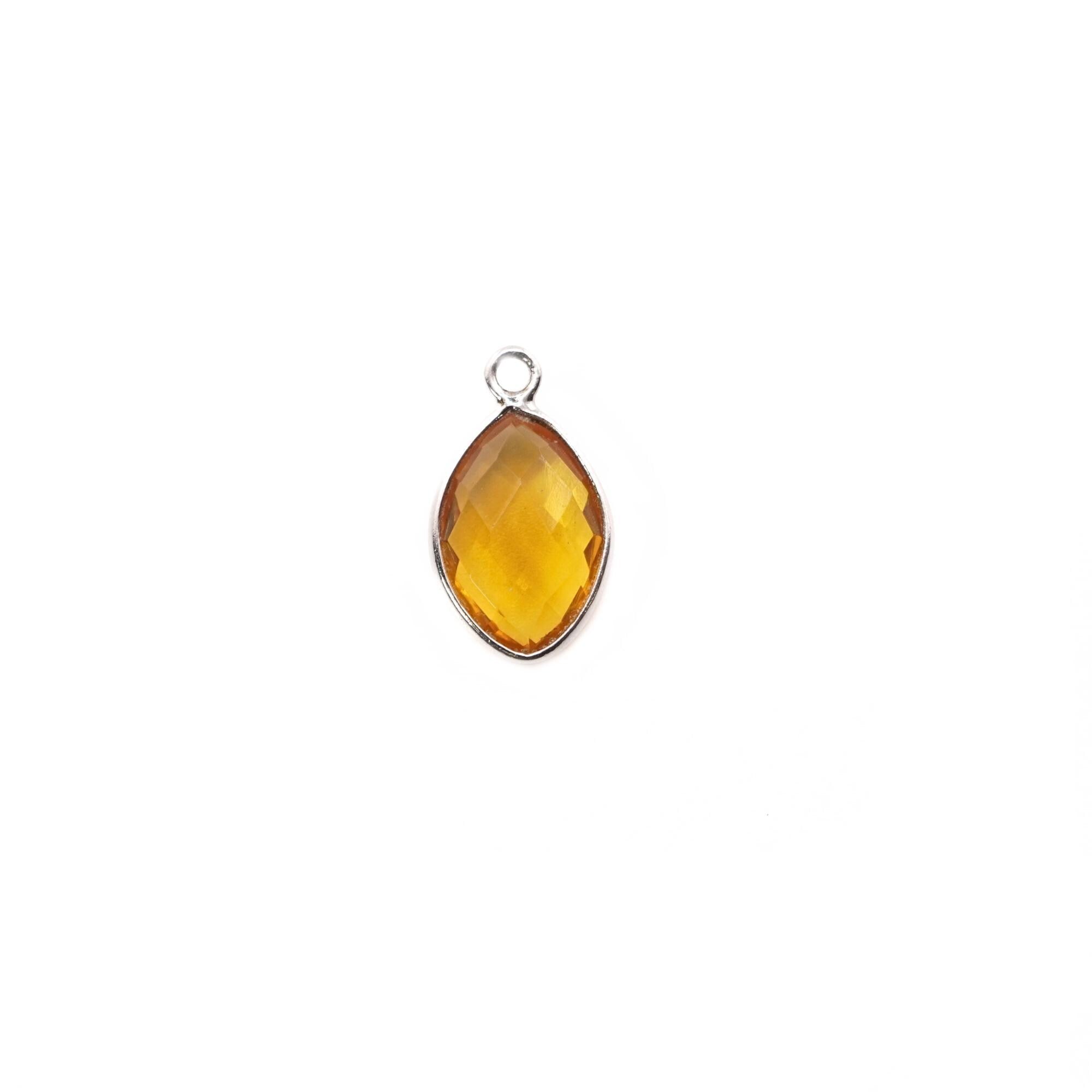 Citrine Marquise Gemstone Sterling Silver Bezel Findings Charm Pendant 