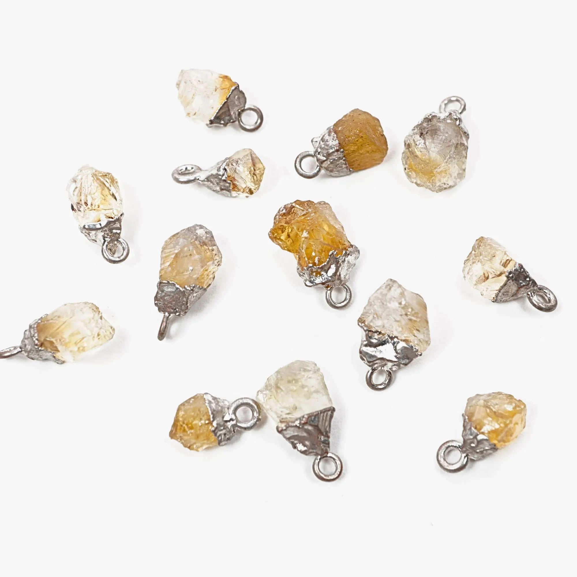 Citrine Rough Shape Gemstone Silver Electroplated Charm Pendant 