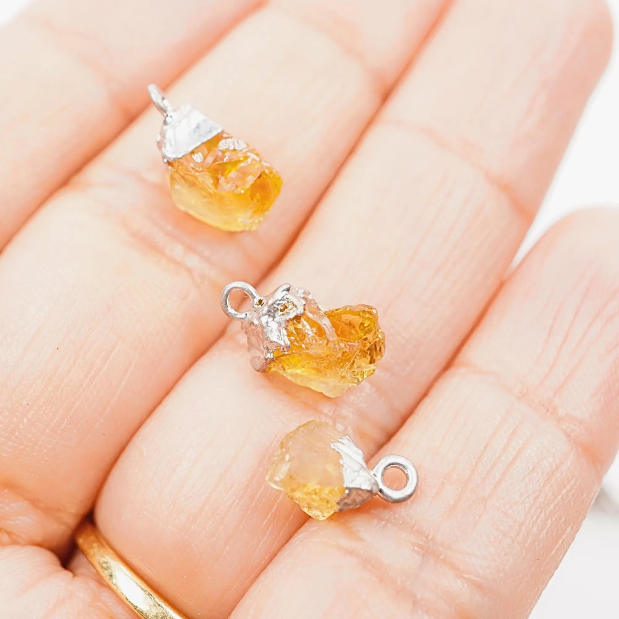 Citrine Rough Shape Gemstone Silver Electroplated Charm Pendant 