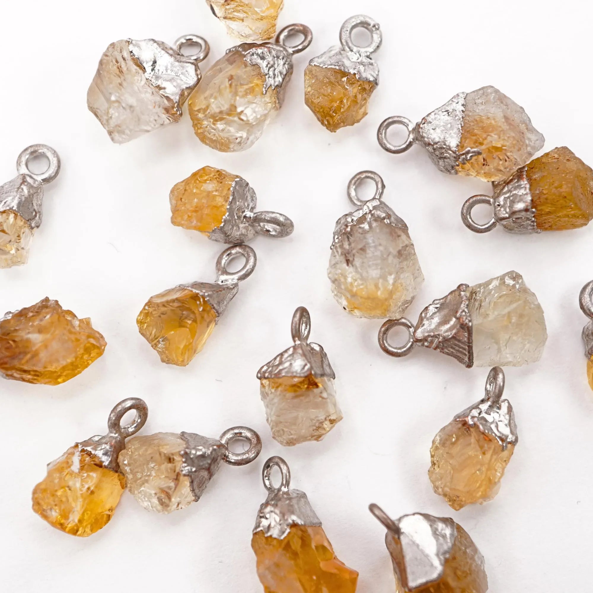 Citrine Rough Shape Gemstone Silver Electroplated Charm Pendant 