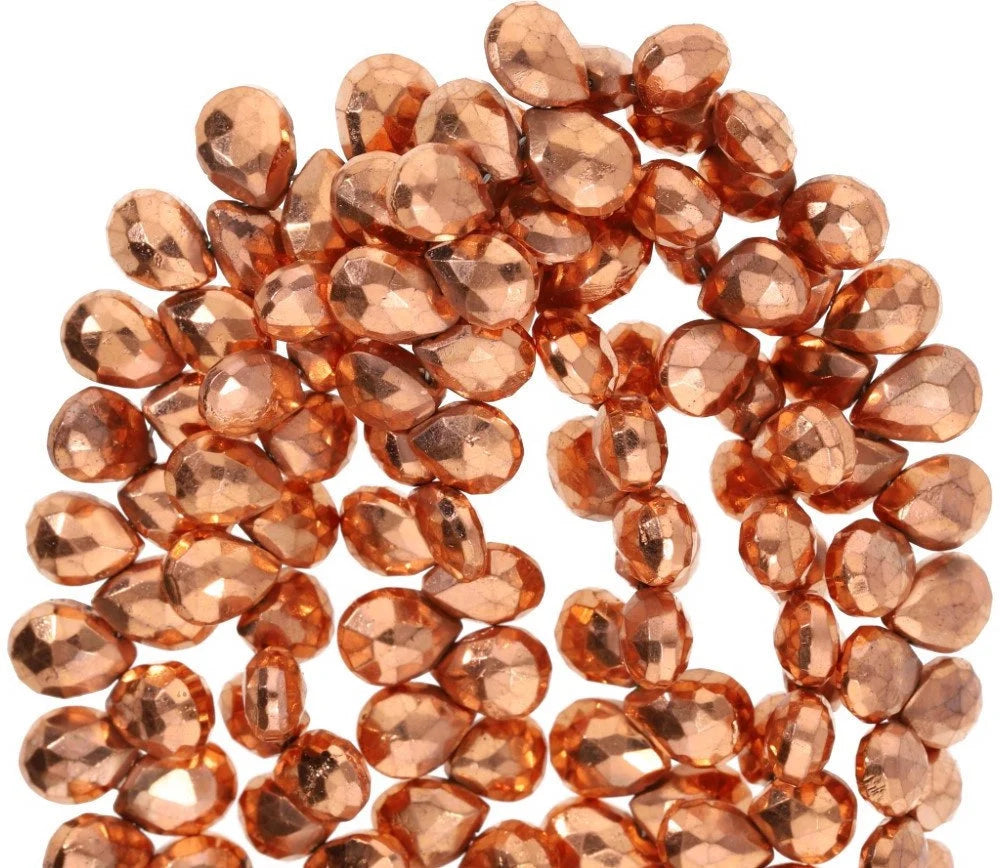 Copper Coated Pyrite Faceted Teardrops Gemstone Strand Beads