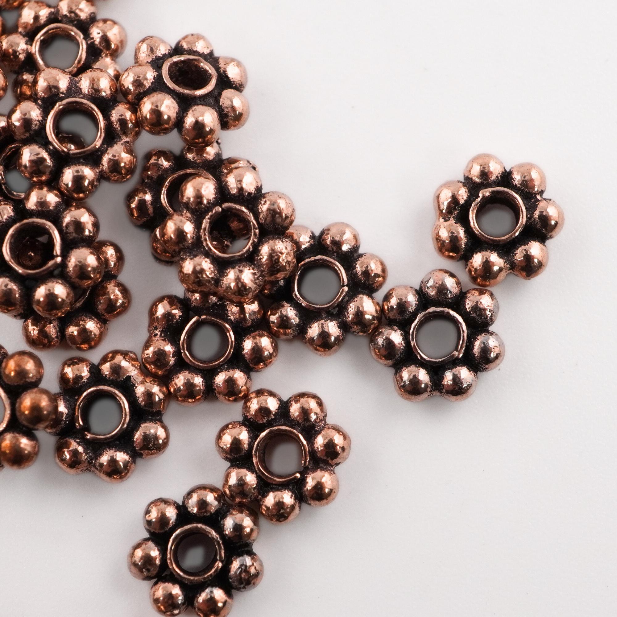 Copper daisy spacer beads for crafts

