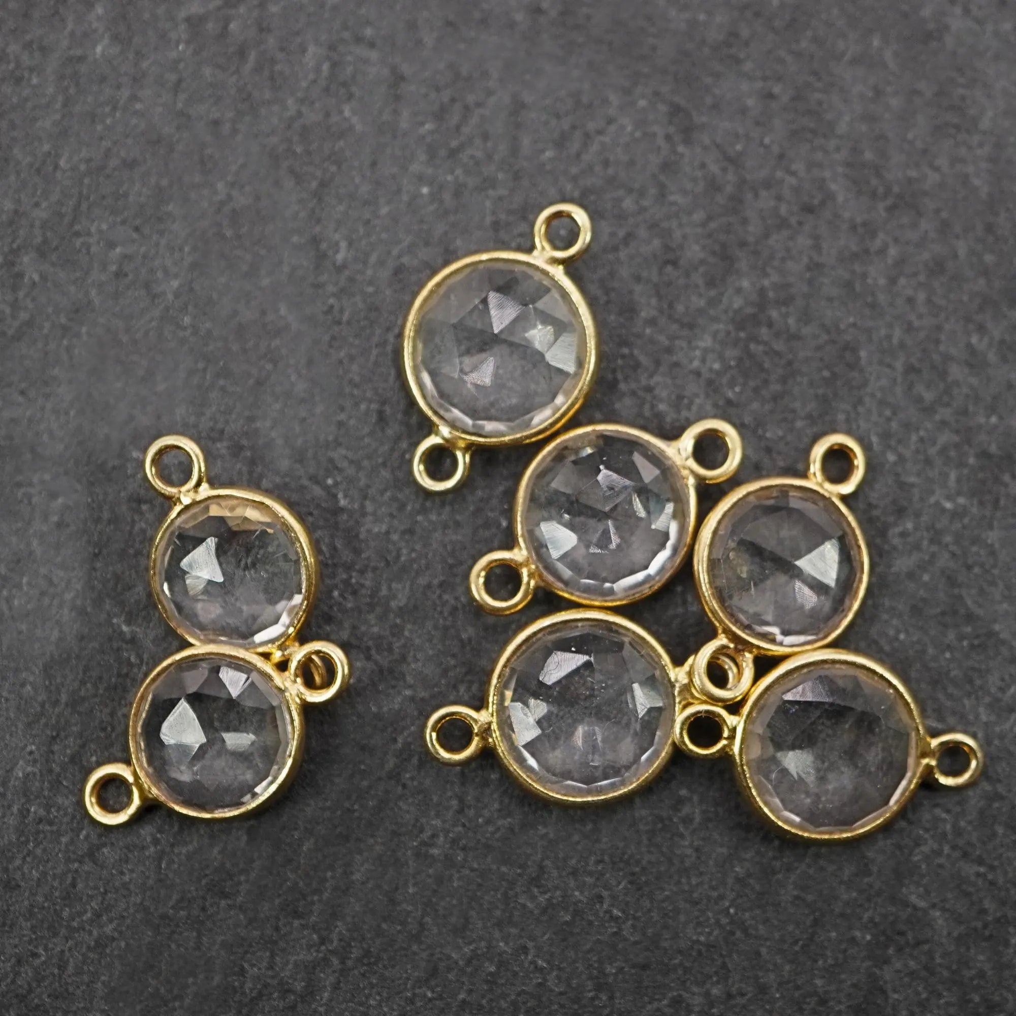 Crystal Quartz Coin Sterling Silver Bezel Charm Connector