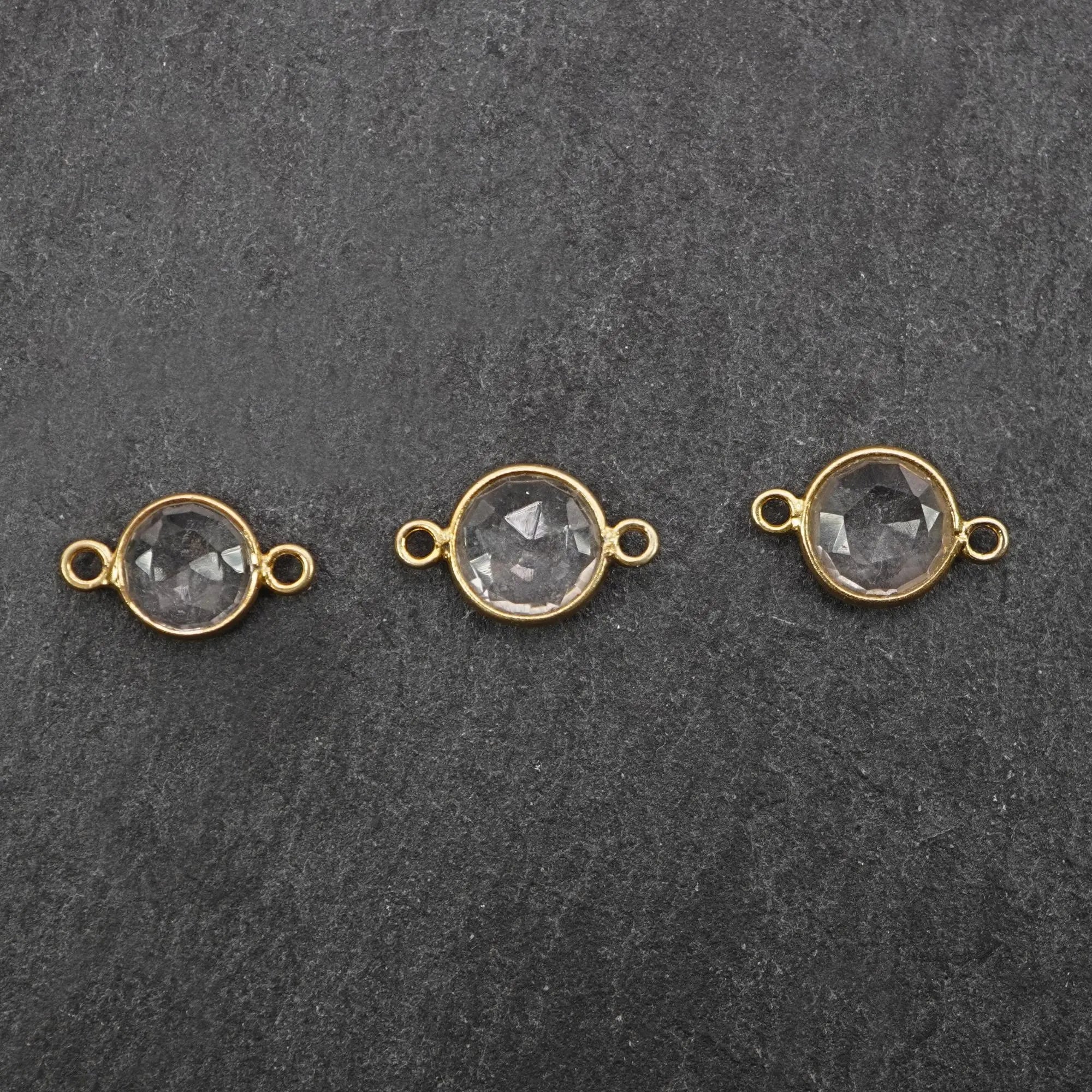 Crystal Quartz Coin Silver Bezel Charm Connector