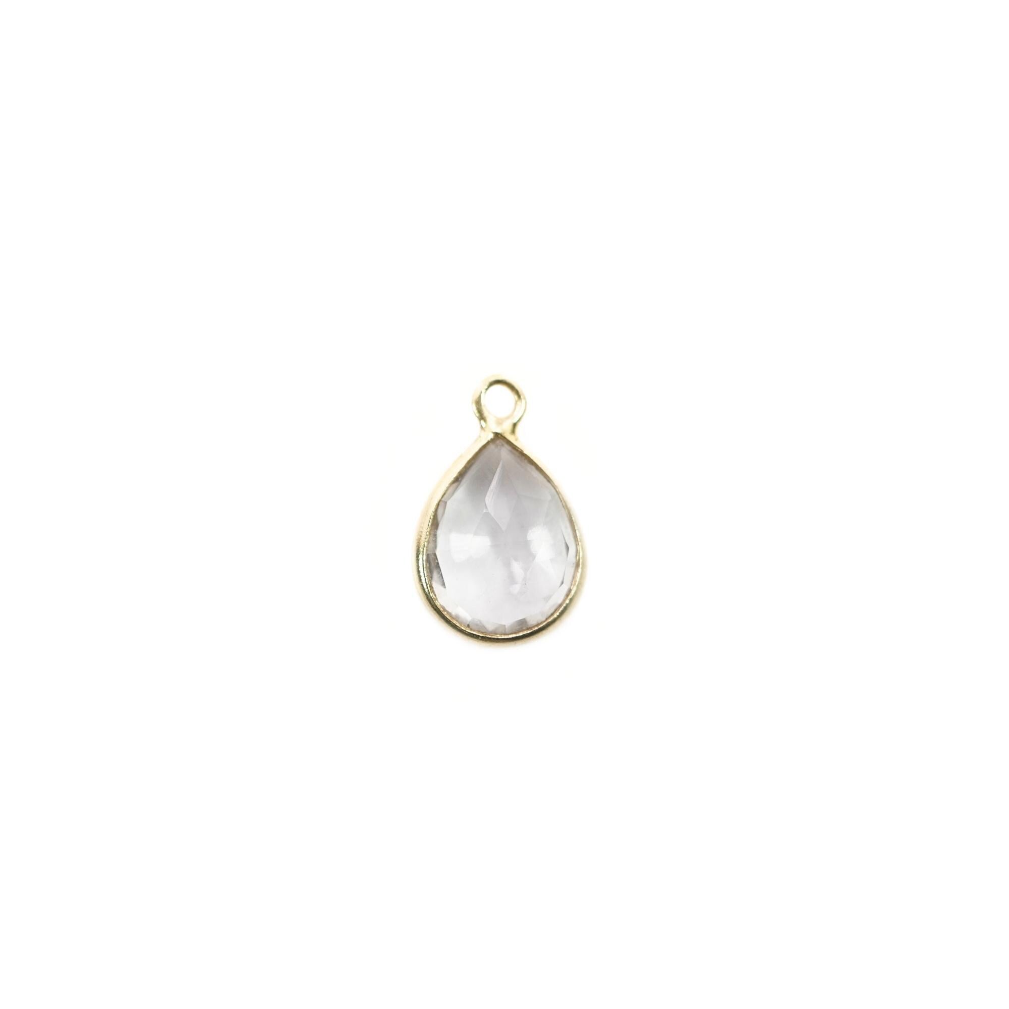Crystal Quartz Pear Shape Gemstone Gold Plated Sterling Silver Bezel Charm Pendant