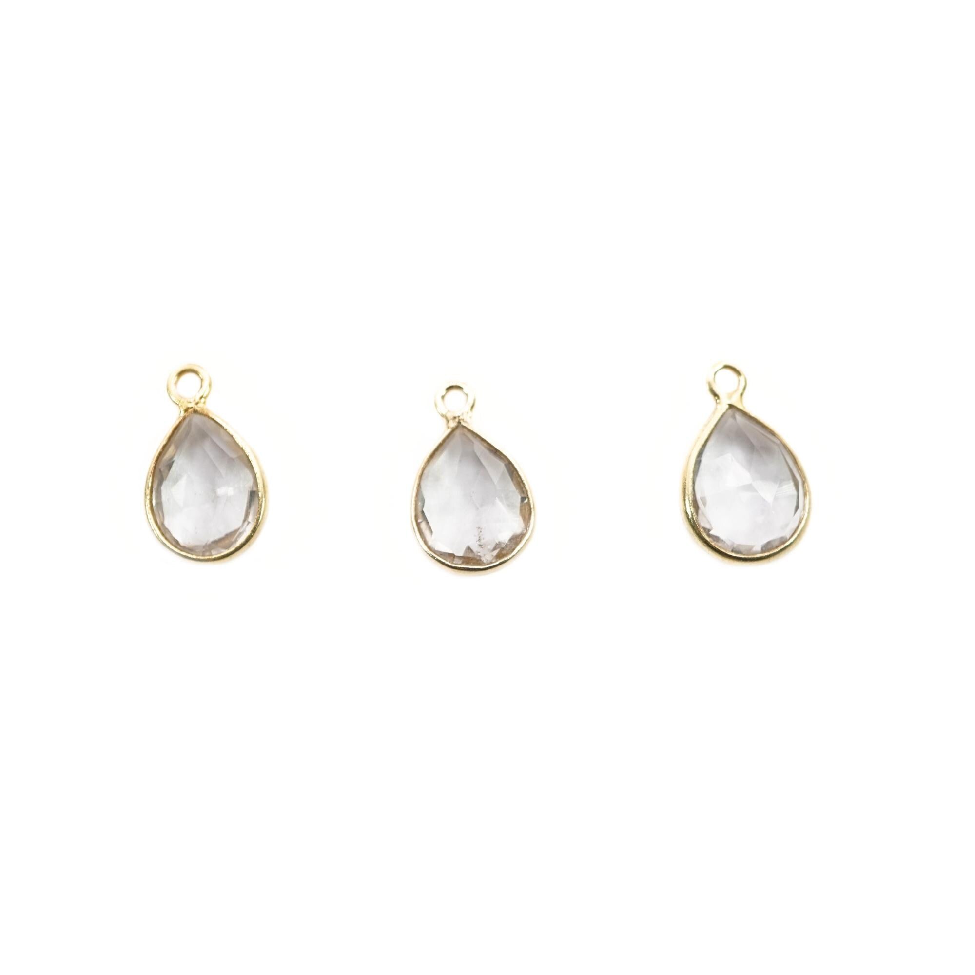 Crystal Quartz Pear Shape Gemstone Gold Plated Sterling Silver Bezel Charm Pendant