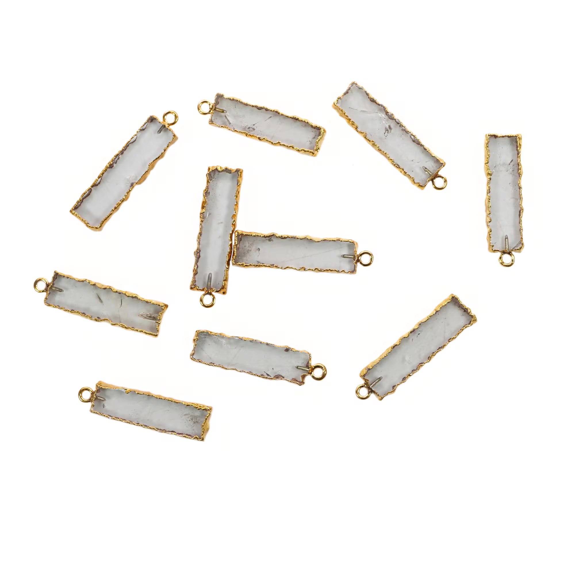 Crystal Quartz Rectangle Gemstone Gold Electroplated Charm Pendant 