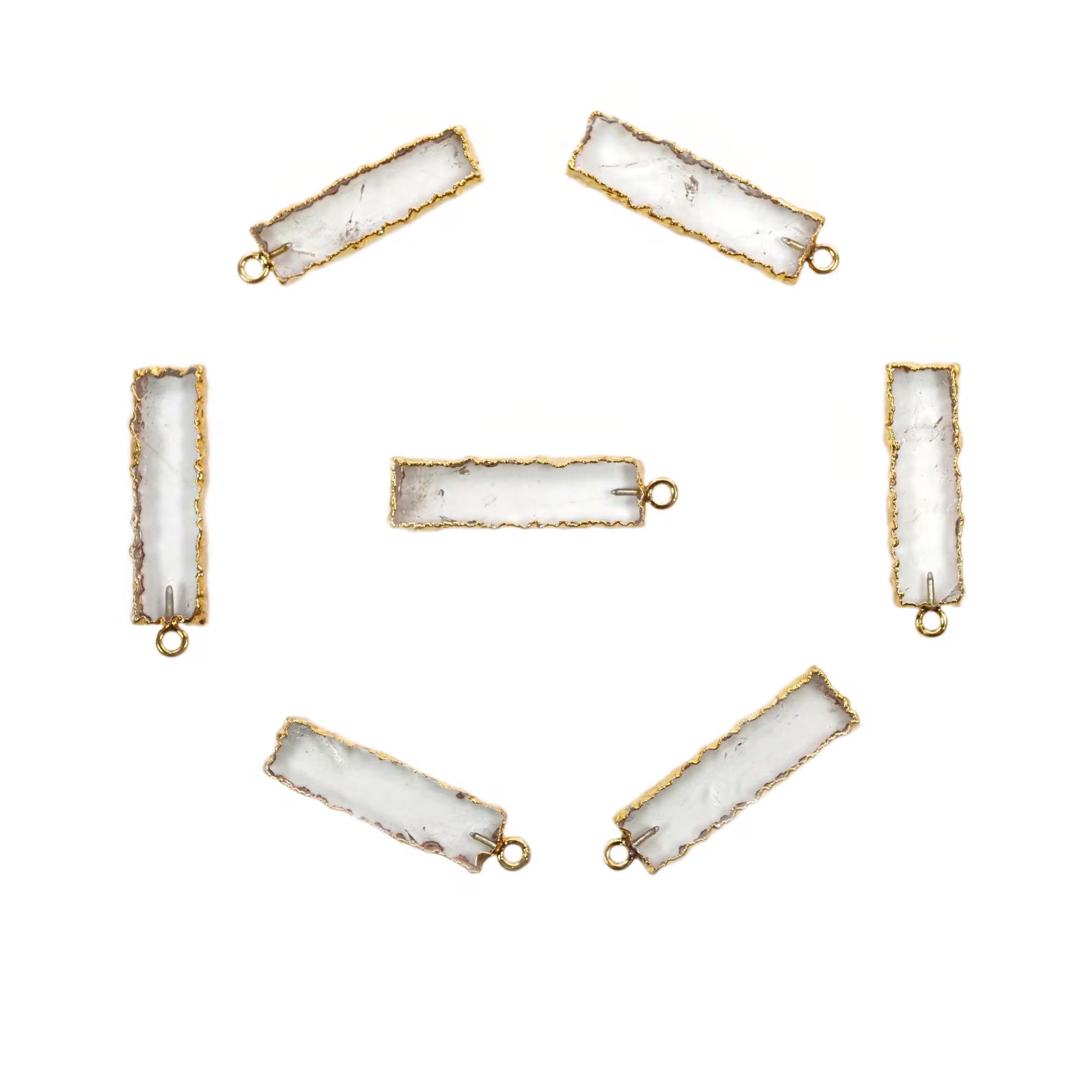 Crystal Quartz Rectangle Gemstone Gold Electroplated Charm Pendant 