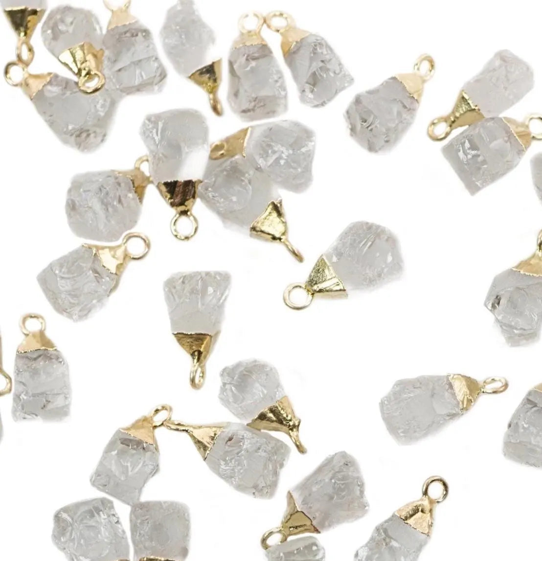 Crystal Quartz Rough Gemstone Gold Electroplated Charm Pendant 