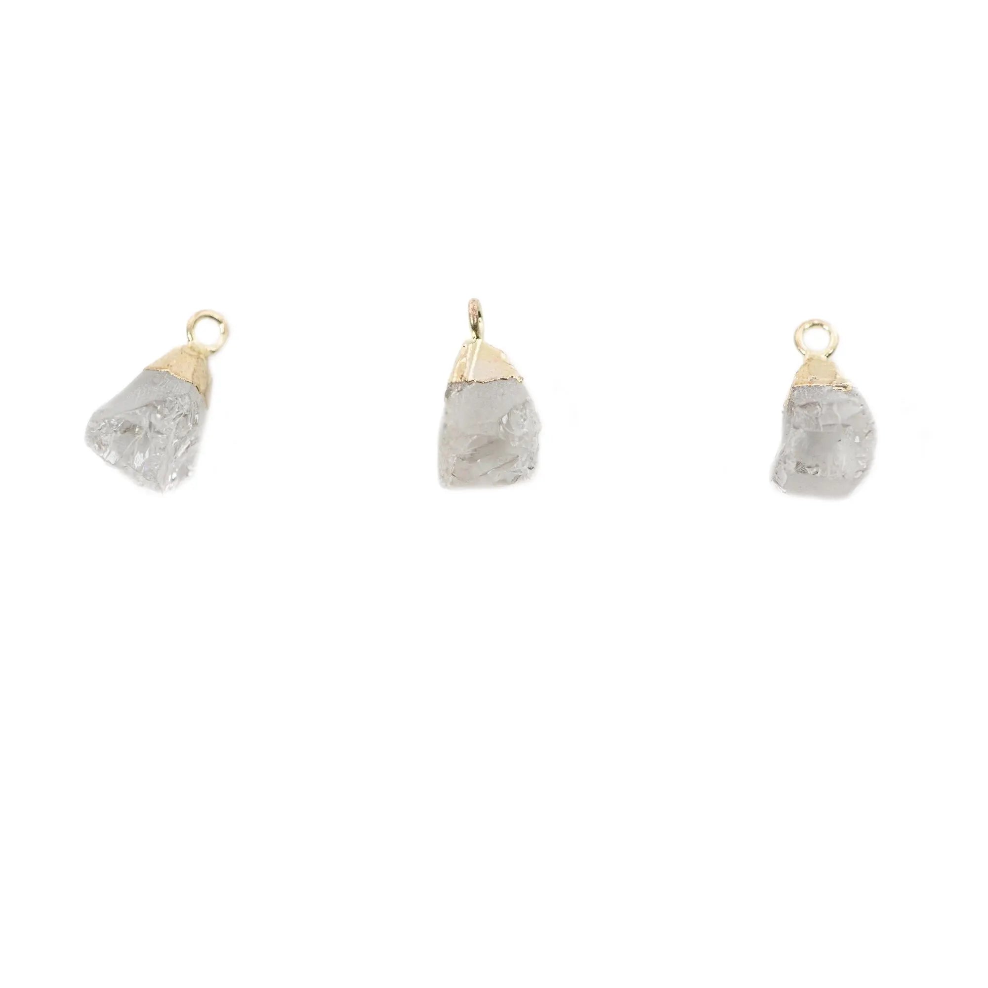Crystal Quartz Rough Gemstone Gold Electroplated Charm Pendant 