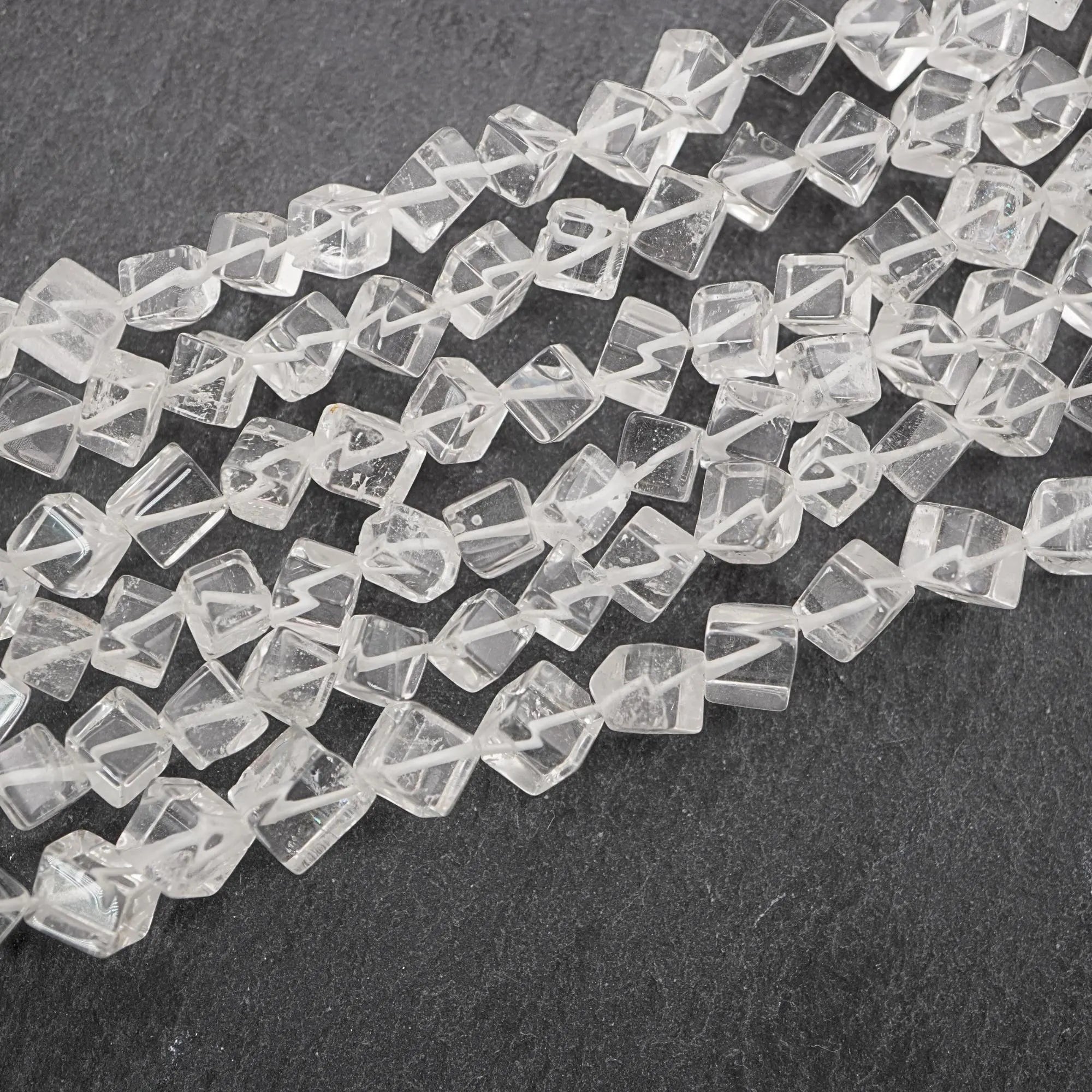 Crystal Quartz Smooth Cube Shape Gemstone Strand Beads