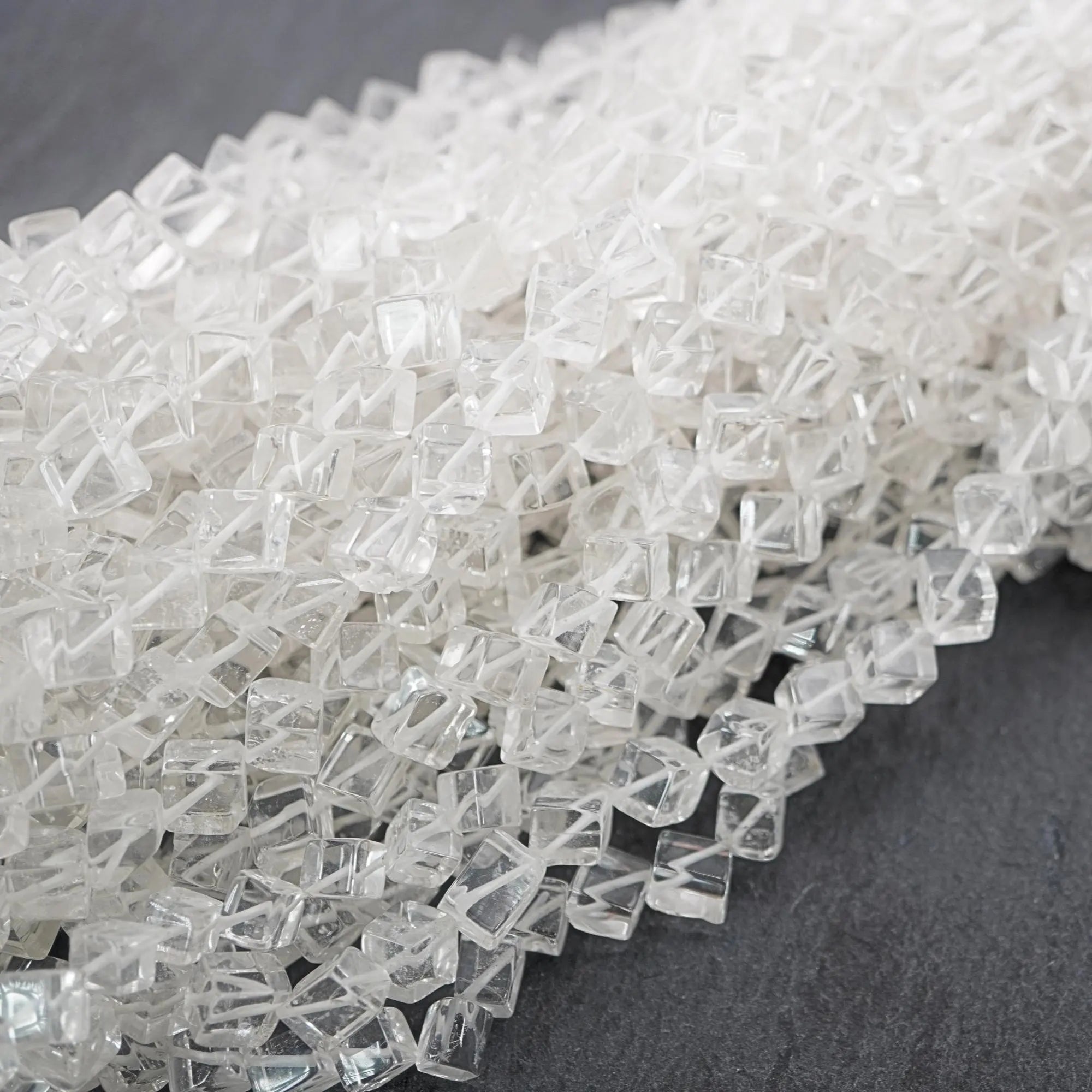 Crystal Quartz Smooth Cube Shape Gemstone Strand Beads